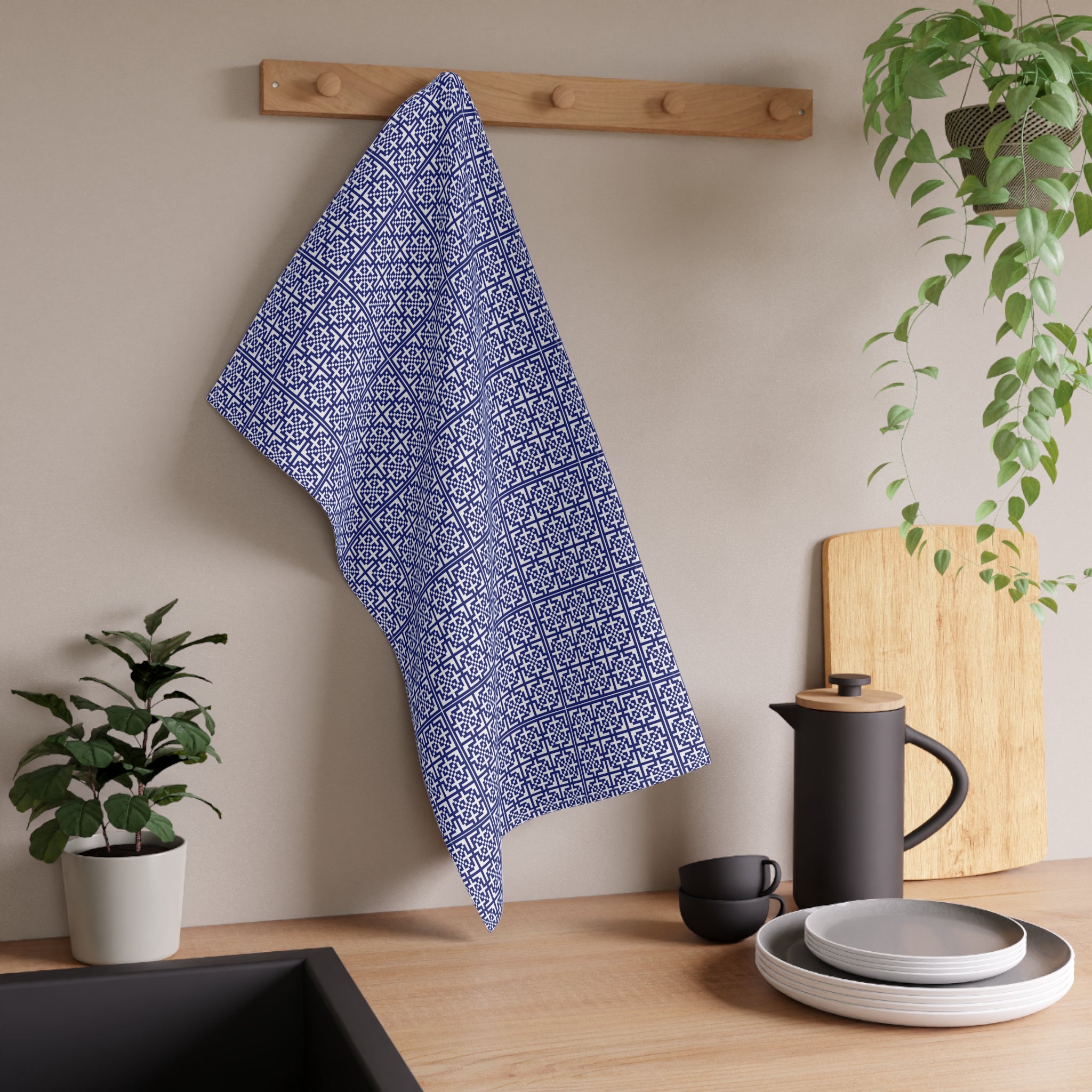 Stylish Cotton Tea Towels, Decorative Kitchen Towels, Home Decor, Gift for Hostess, Kitchen Accessories, Blue Pattern