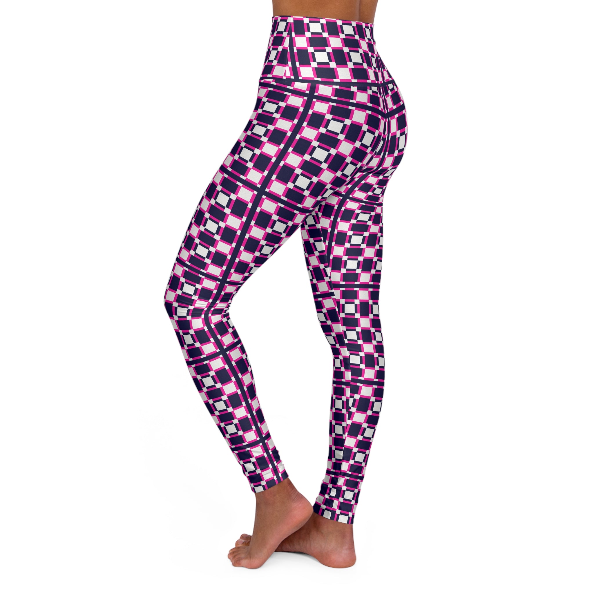 High Waisted Yoga Leggings - Vibrant Checkered Print, Exercise Pants, Athleisure Wear, Gift for Fitness Lovers, Gym Leggings