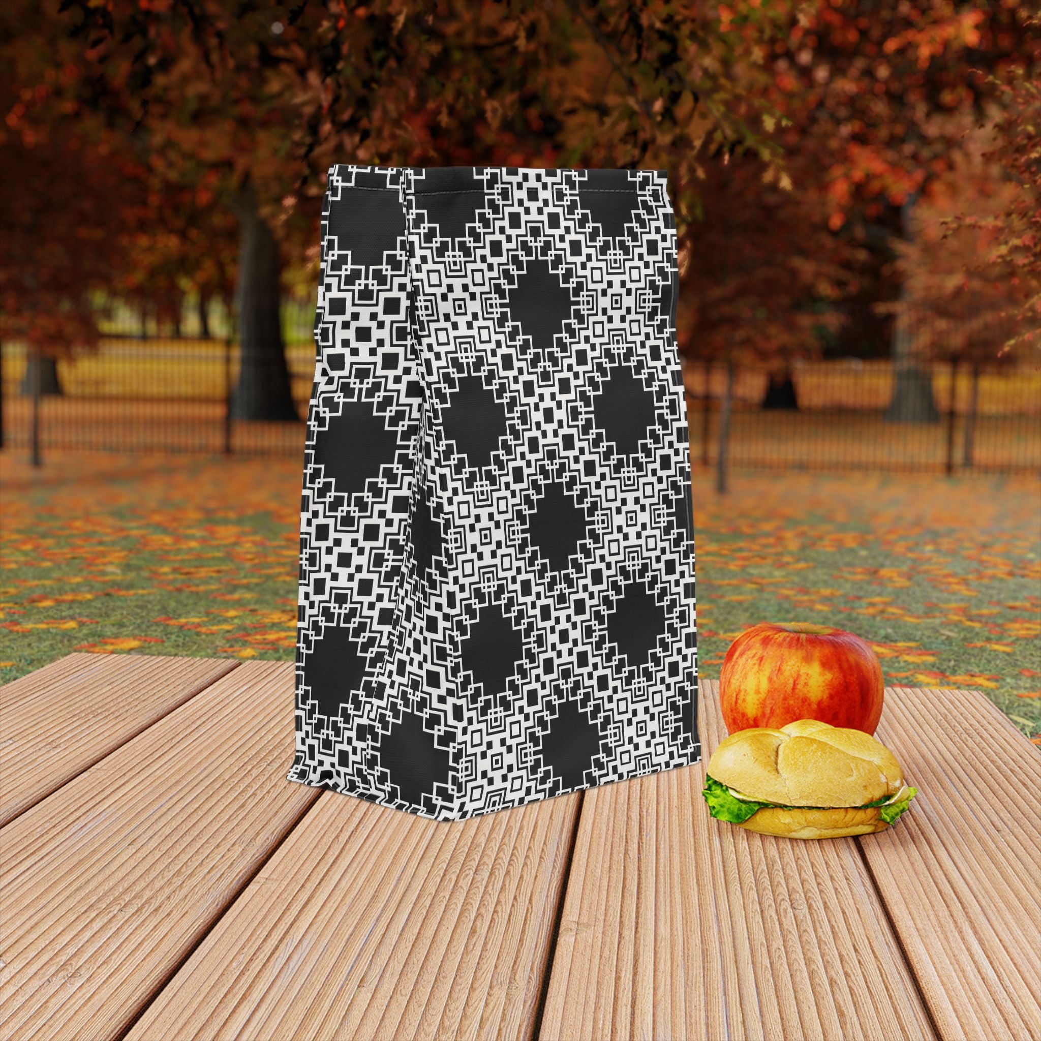 Stylish Polyester Lunch Bag with Geometric Design, Insulated Tote, Food Storage, Reusable Lunch Container, Picnic Essential