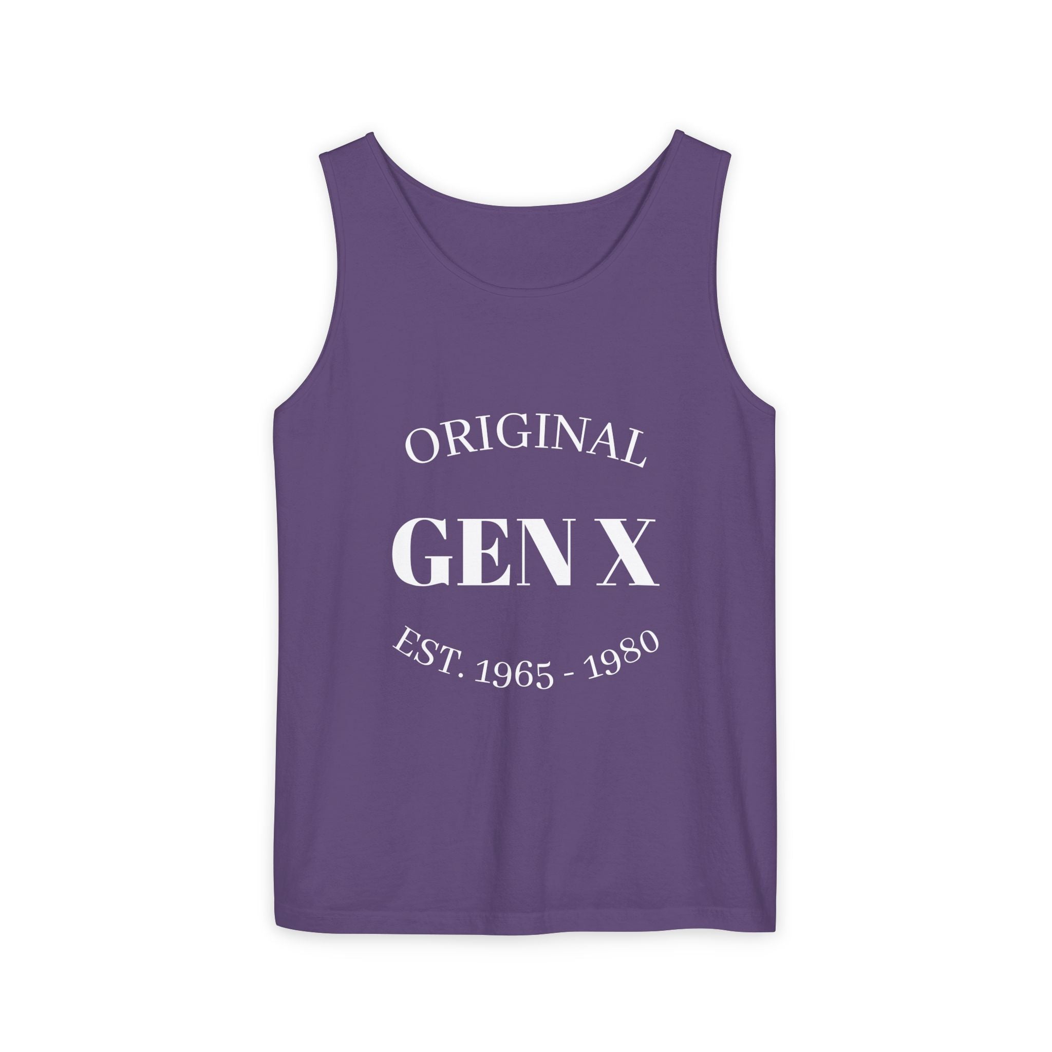 Original Gen X Unisex Garment-Dyed Tank Top, Vintage Gen X Apparel, Nostalgic Summer Wear, Retro Gift for Gen Xers, Est. 1965-1980