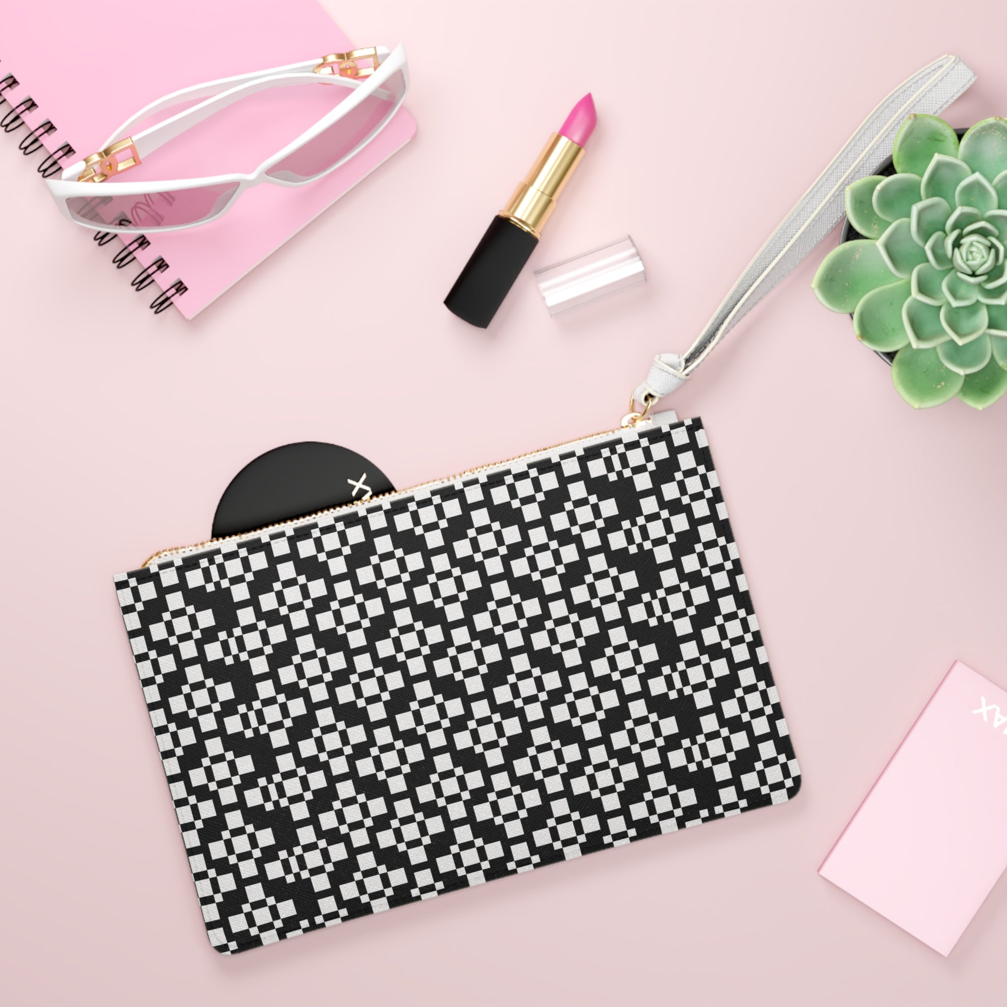 Chic Geometric Clutch Bag, Elegant Evening Handbag, Monochrome Wristlet, Fashionable Accessory, Modern Purse for Nights Out