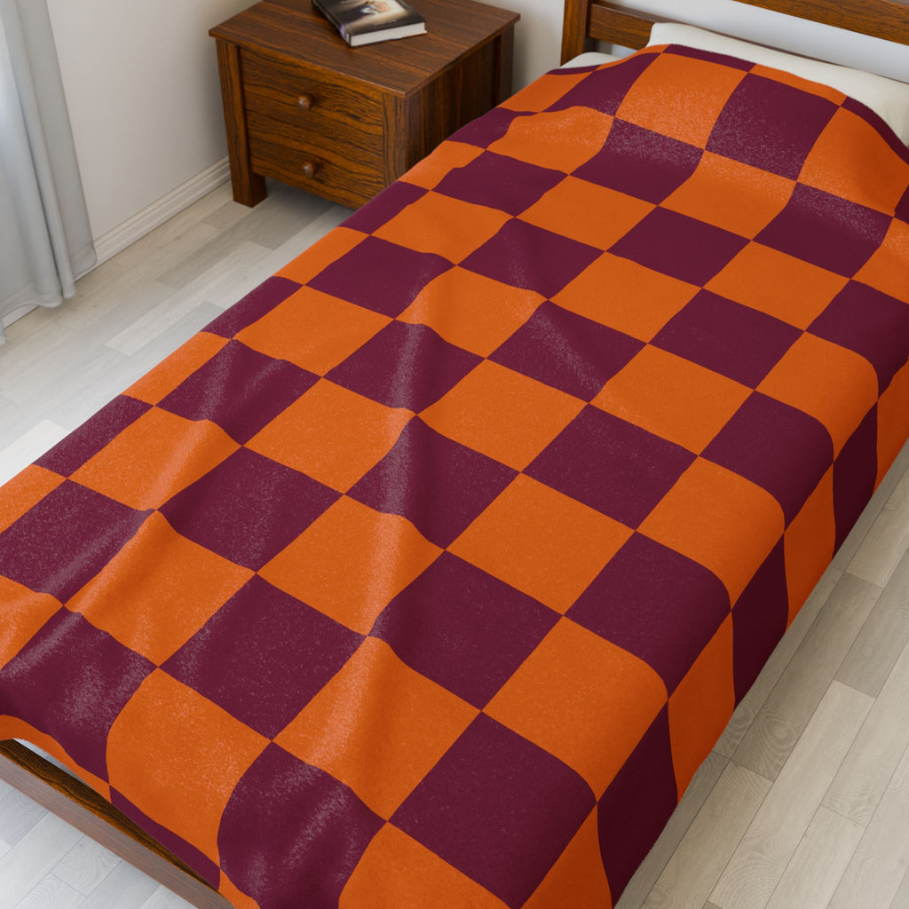 Cozy Velveteen Plush Blanket Featuring Checkerboard Design, Soft Throw, Gift for Home, Fall Decor, Cozy Nights, Special Occasions