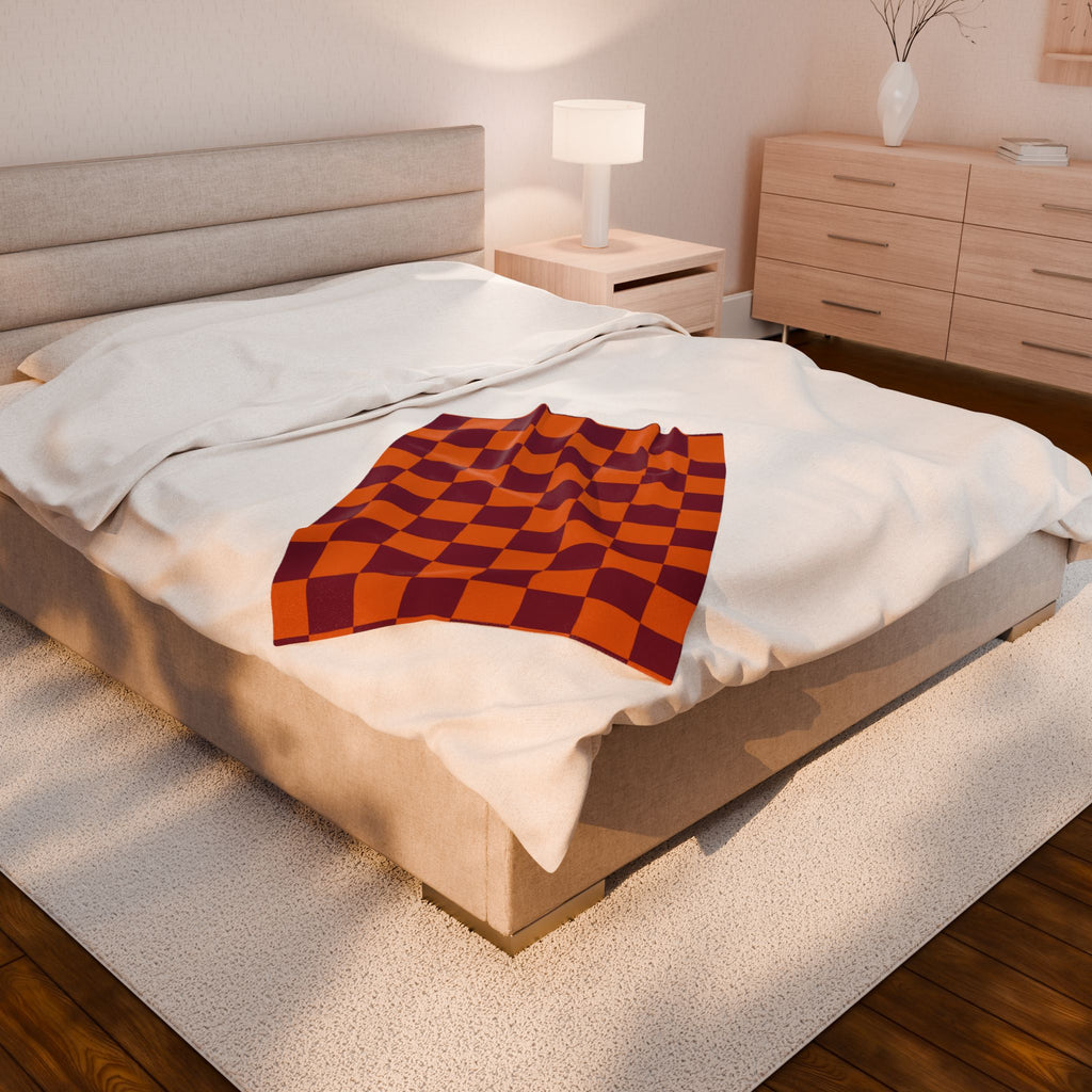 Cozy Velveteen Plush Blanket Featuring Checkerboard Design, Soft Throw, Gift for Home, Fall Decor, Cozy Nights, Special Occasions