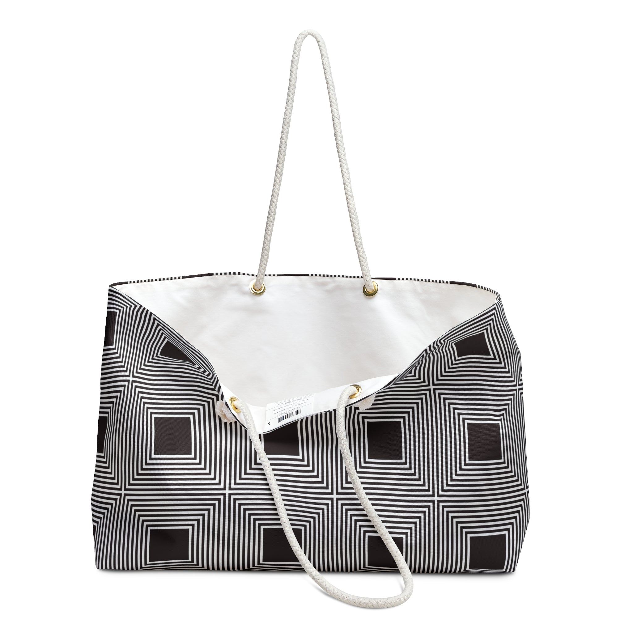 Chic Geometric Weekender Bag, Travel Tote, Black and White Pattern, Stylish Overnight Bag, Beach Accessory, Gift for Her