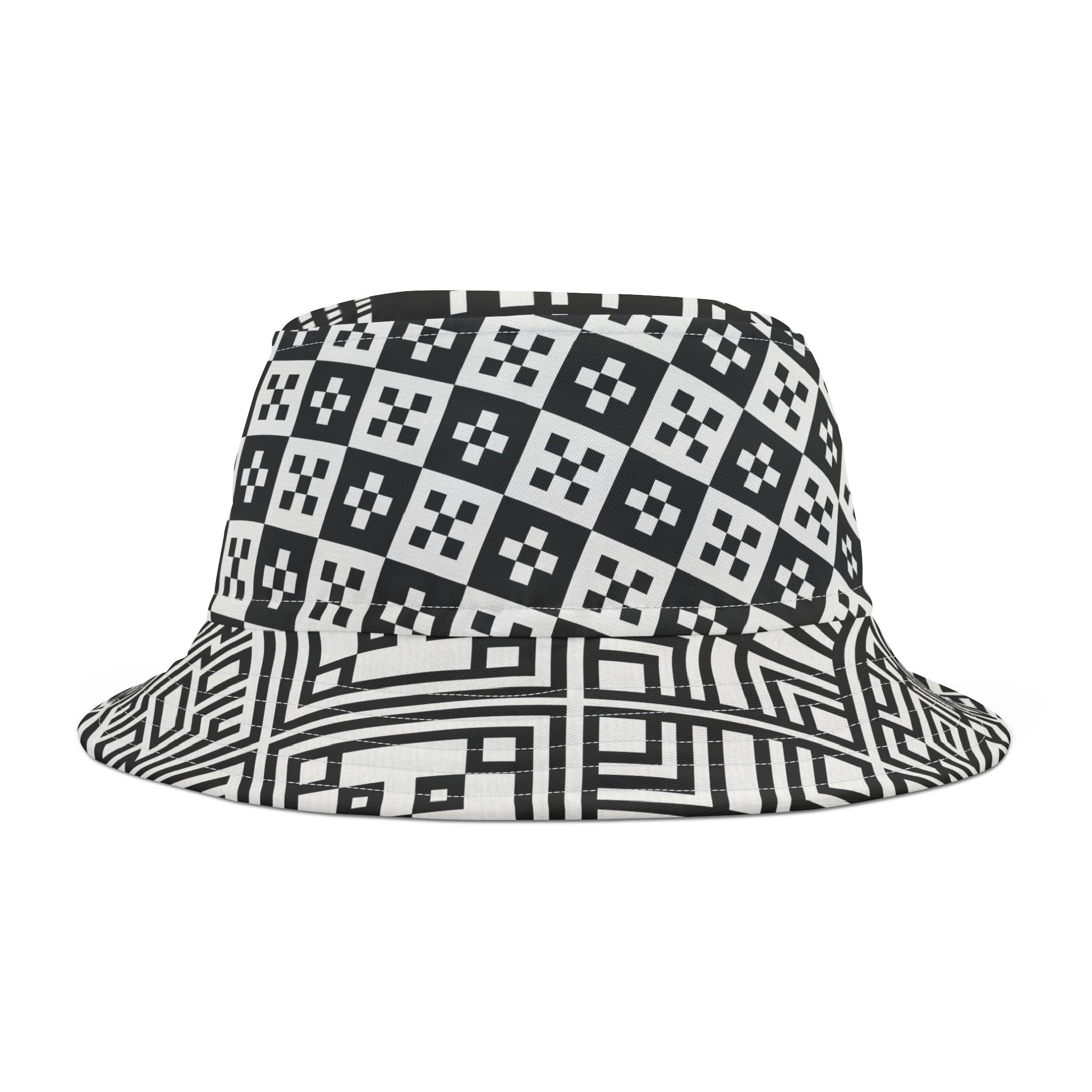 Stylish Black and White Bucket Hat, Trendy Sun Hat, Summer Accessory, Festival Hat, Unisex Beach Hat, Graphic Pattern Hat
