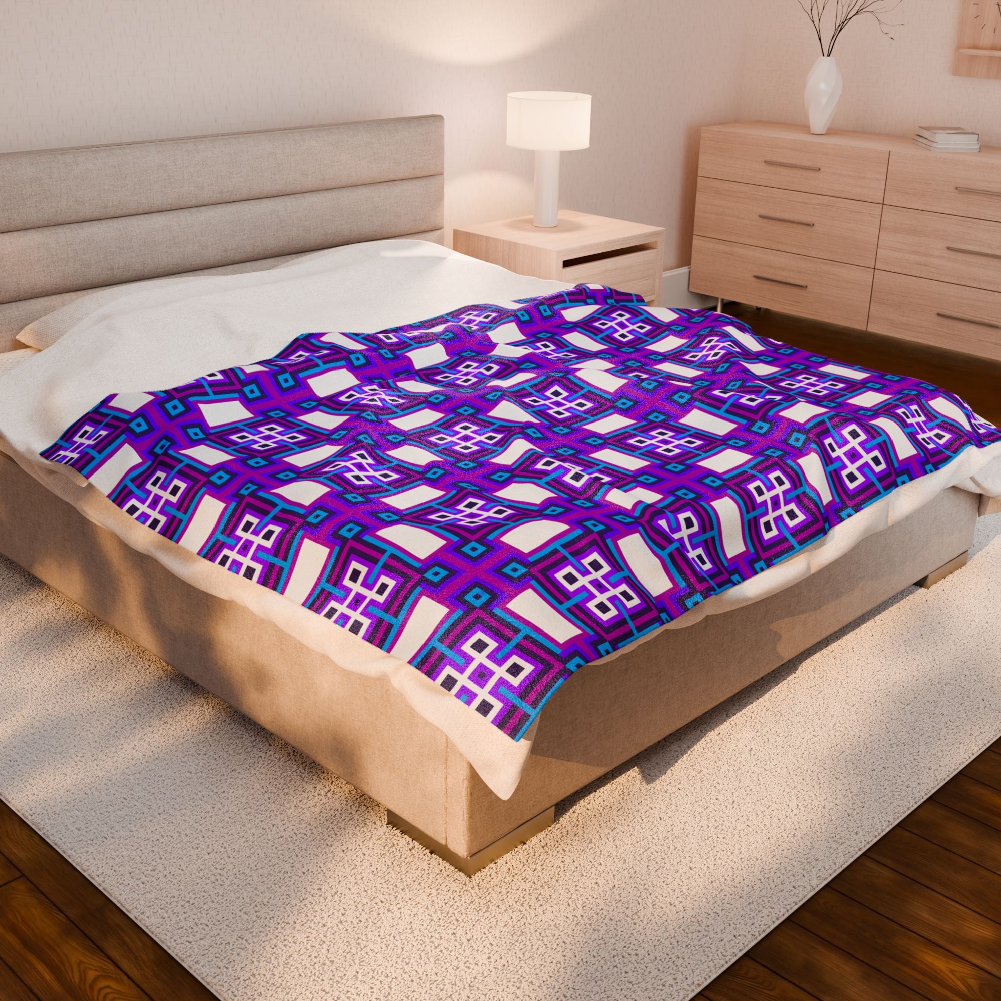 Vibrant Geometric Plush Blanket - Cozy Home Decor, Gift for Her, Unique Throw for Kids, Comfortable Lounge Accessory, Warm Soft Blanket