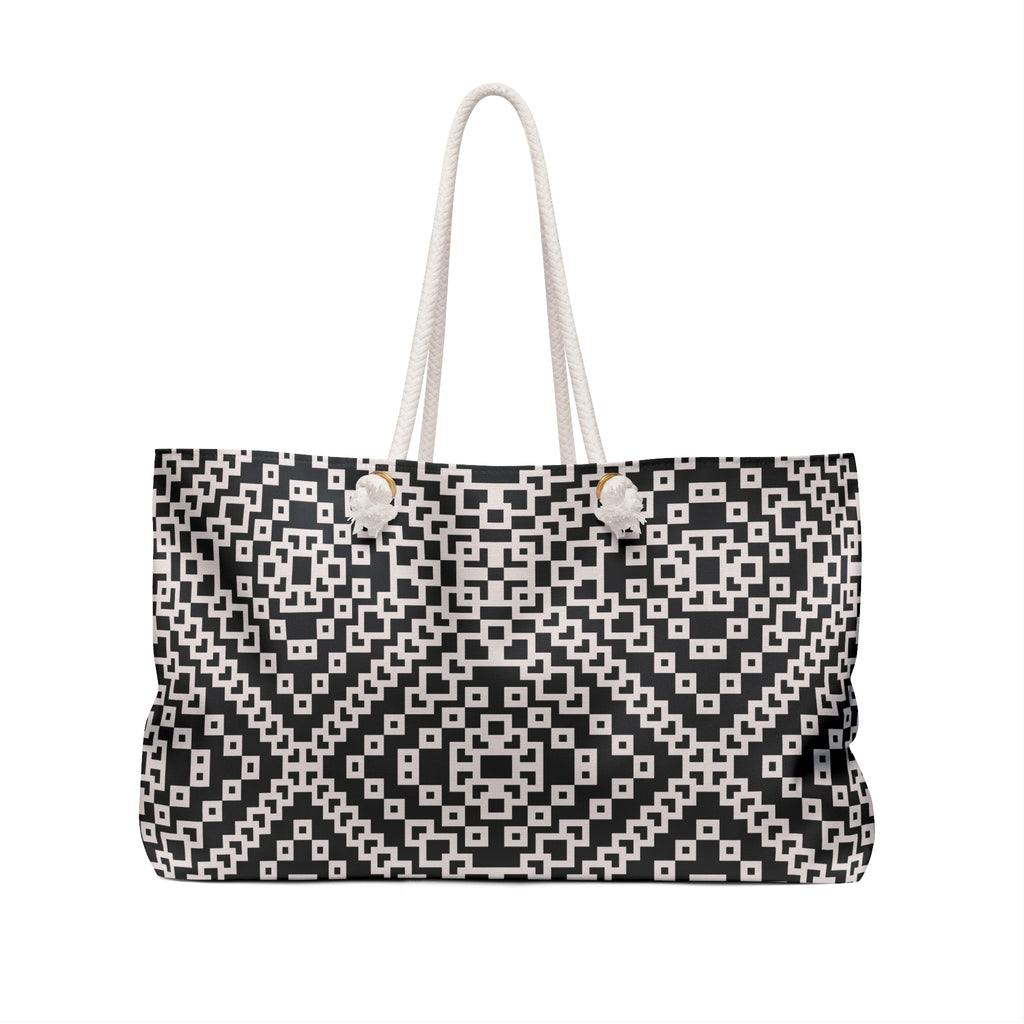 Chic Black and White Weekender Bag, Stylish Travel Tote, Beach Bag, Overnight Bag, Graphic Pattern Carryall