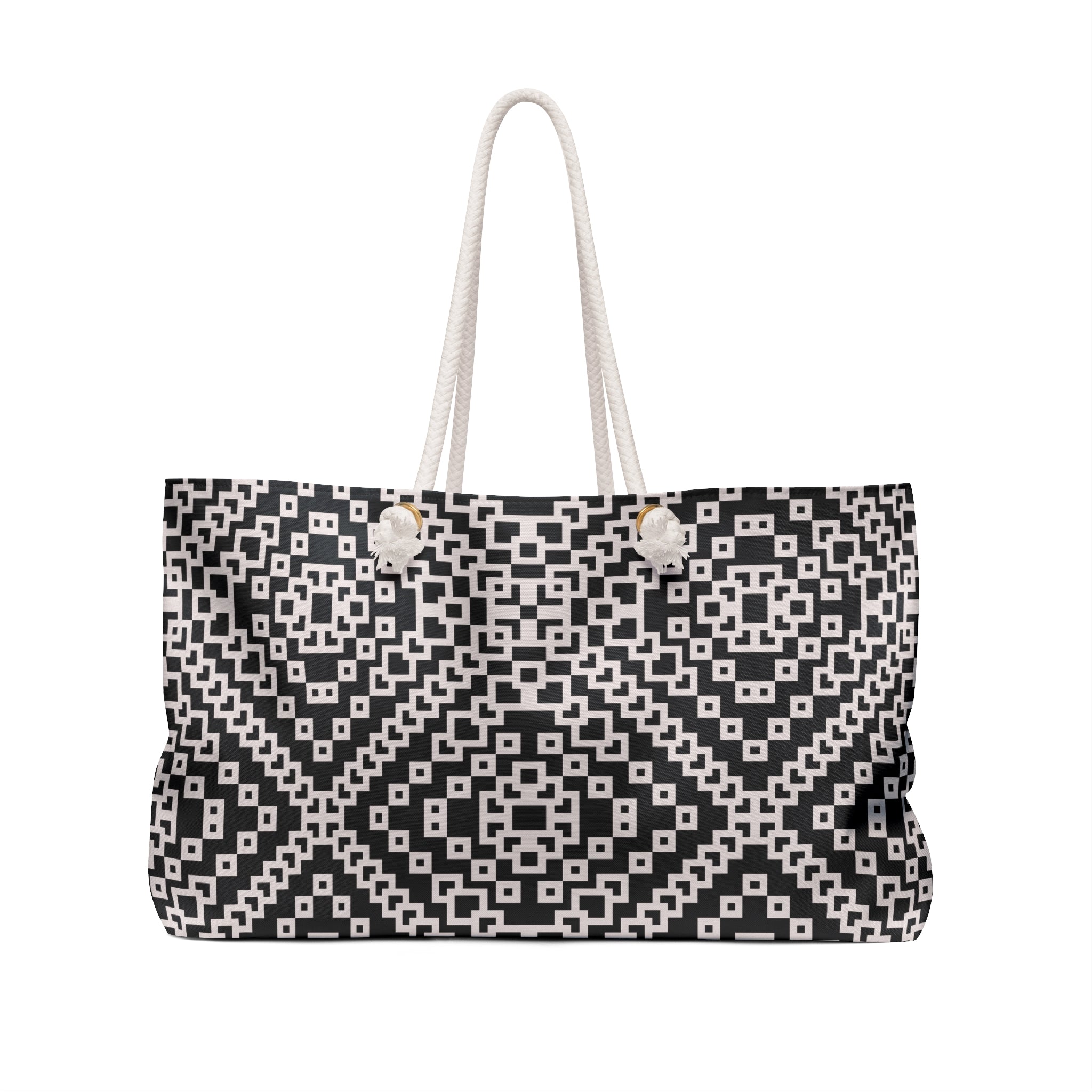 Chic Black and White Weekender Bag, Stylish Travel Tote, Beach Bag, Overnight Bag, Graphic Pattern Carryall