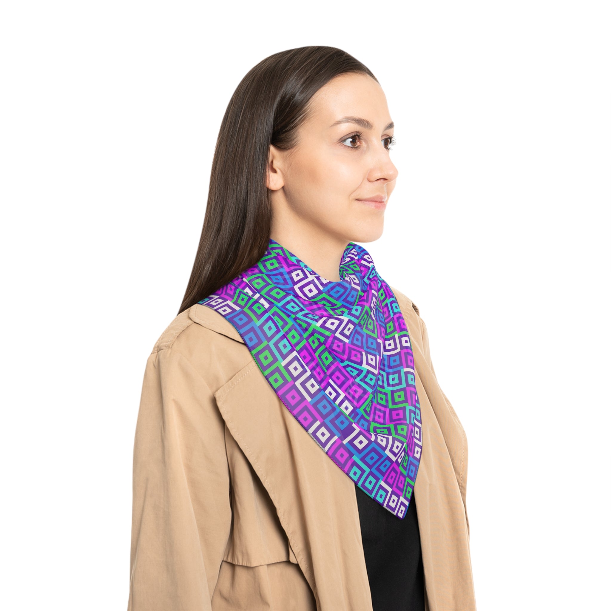 Vibrant Geometric Poly Scarf - Fashion Accessory, Gift Idea, Boho Chic, Stylish Wrap, Everyday Wear, Spring Fashion