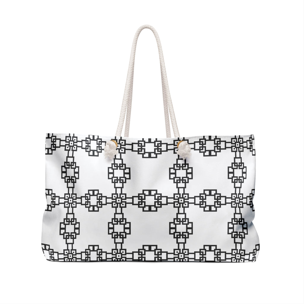 Chic Patterned Weekender Bag | Travel Tote, Stylish Beach Bag, Weekend Getaway Essential, Floral Print Handbag, Black and White Trendy Bag