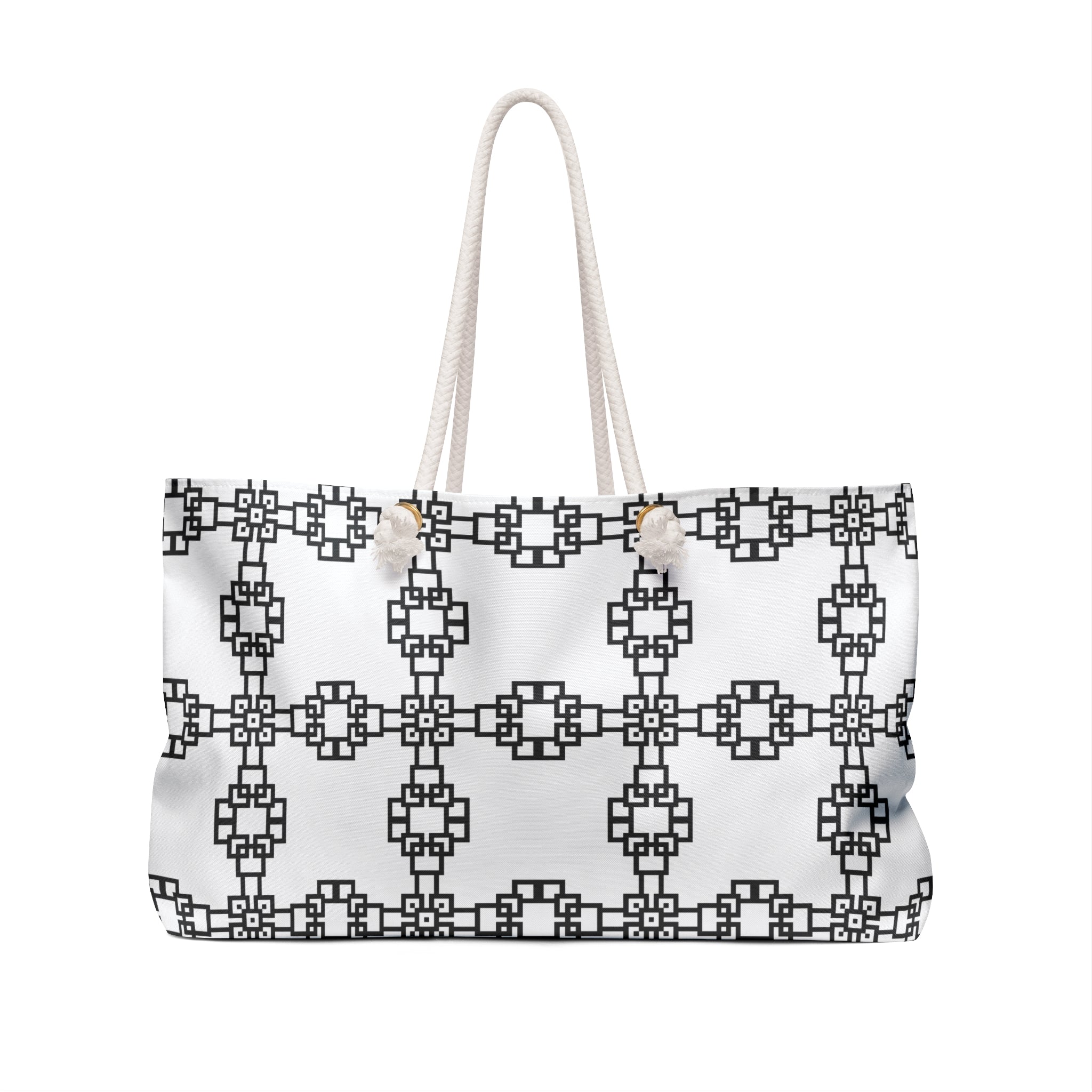 Chic Patterned Weekender Bag | Travel Tote, Stylish Beach Bag, Weekend Getaway Essential, Floral Print Handbag, Black and White Trendy Bag