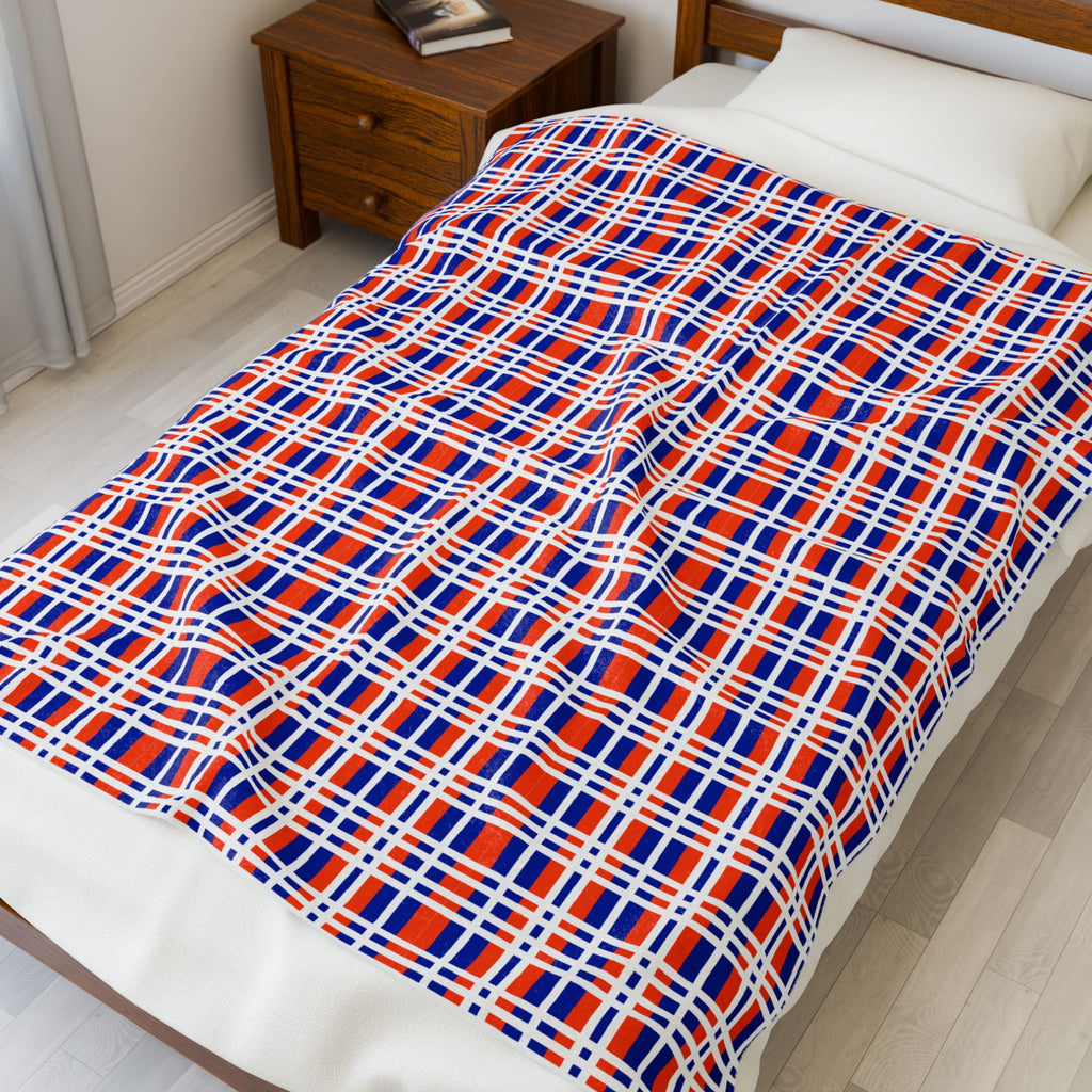 Florida Plaid Velveteen Plush Blanket, Cozy Gift, Soft Throw for Home Decor, Florida State Pride, Perfect for Beach Lovers