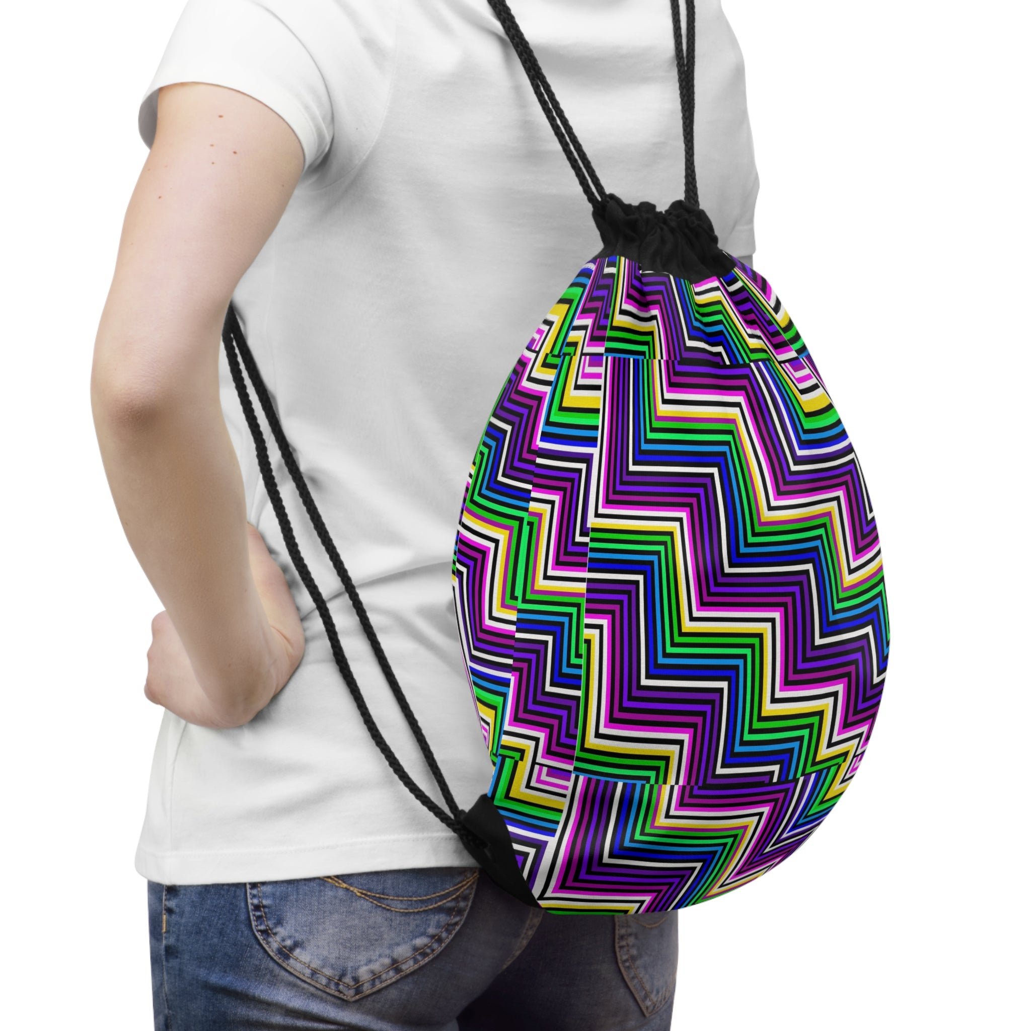 Colorful Geometric Drawstring Bag | Trendy Gym Bag, Stylish Backpack, Gift for Kids, Sports Gear, Weekend Outing Bag