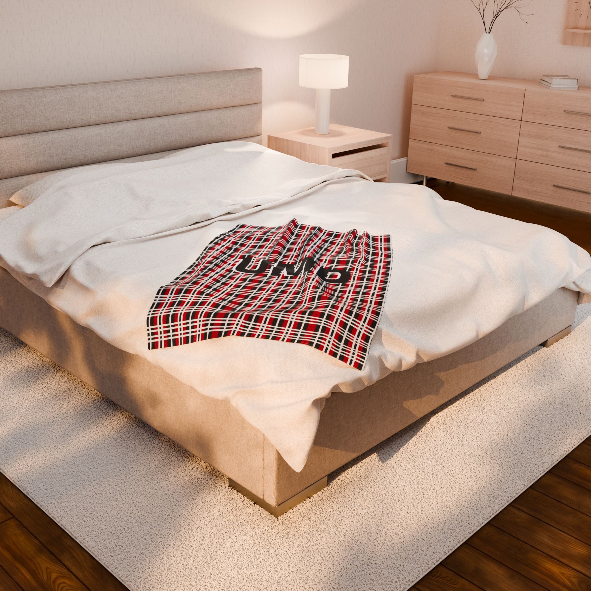 Cozy Personalized Velveteen Plush Blanket, Warm Throw, Soft Home Décor, Perfect Gift for Holidays, UMD Plaid Design