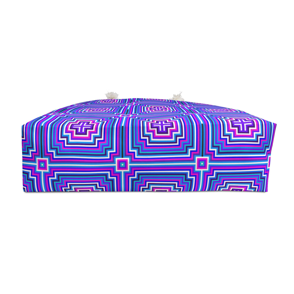 Vibrant Geometric Pattern Weekender Bag, Travel Bag, Beach Tote, Gym Bag, Stylish Carryall, Weekend Escape