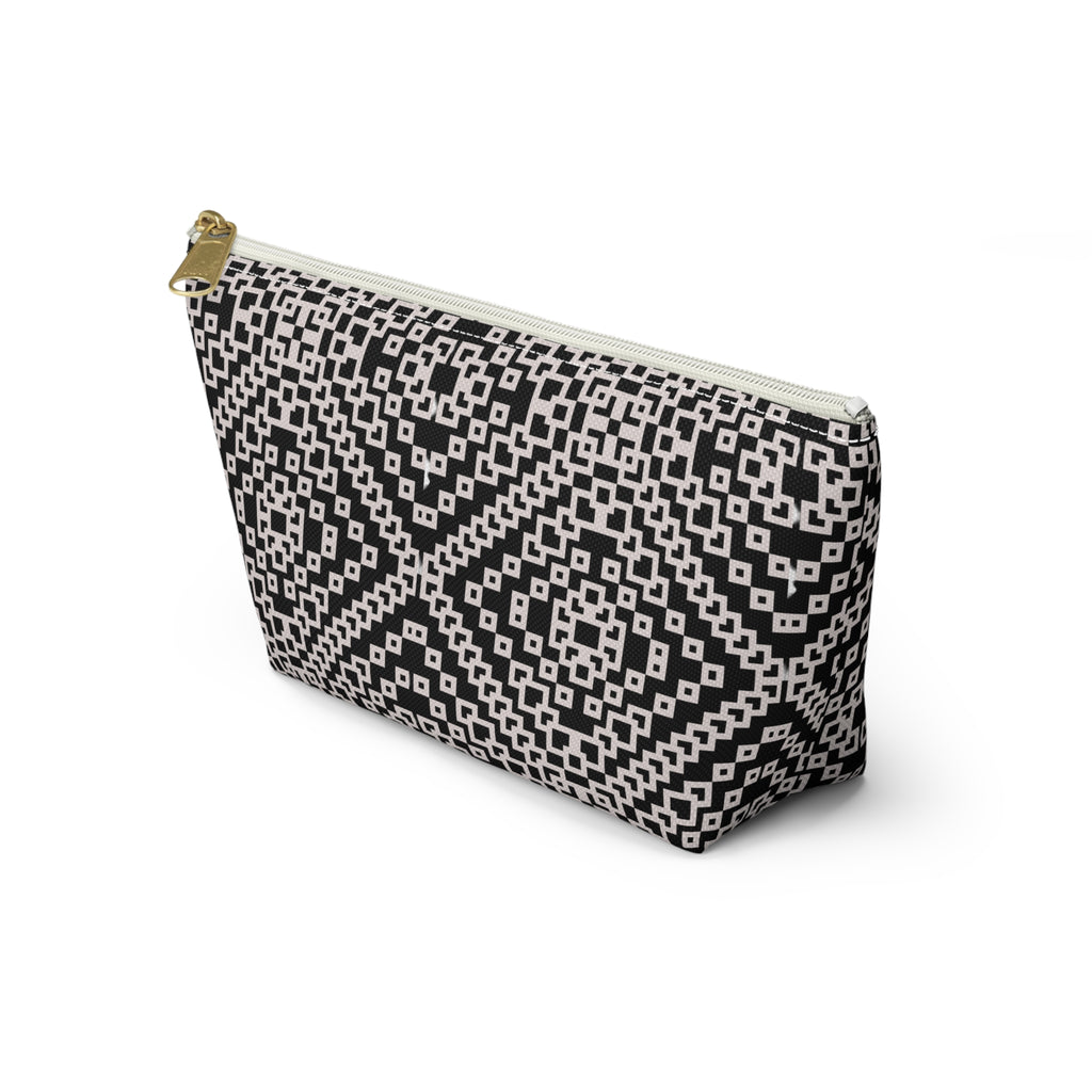 Stylish Geometric Accessory Pouch | Makeup Bag, Travel Organizer, Gift for Her, Chic Storage, Black and White Clutch