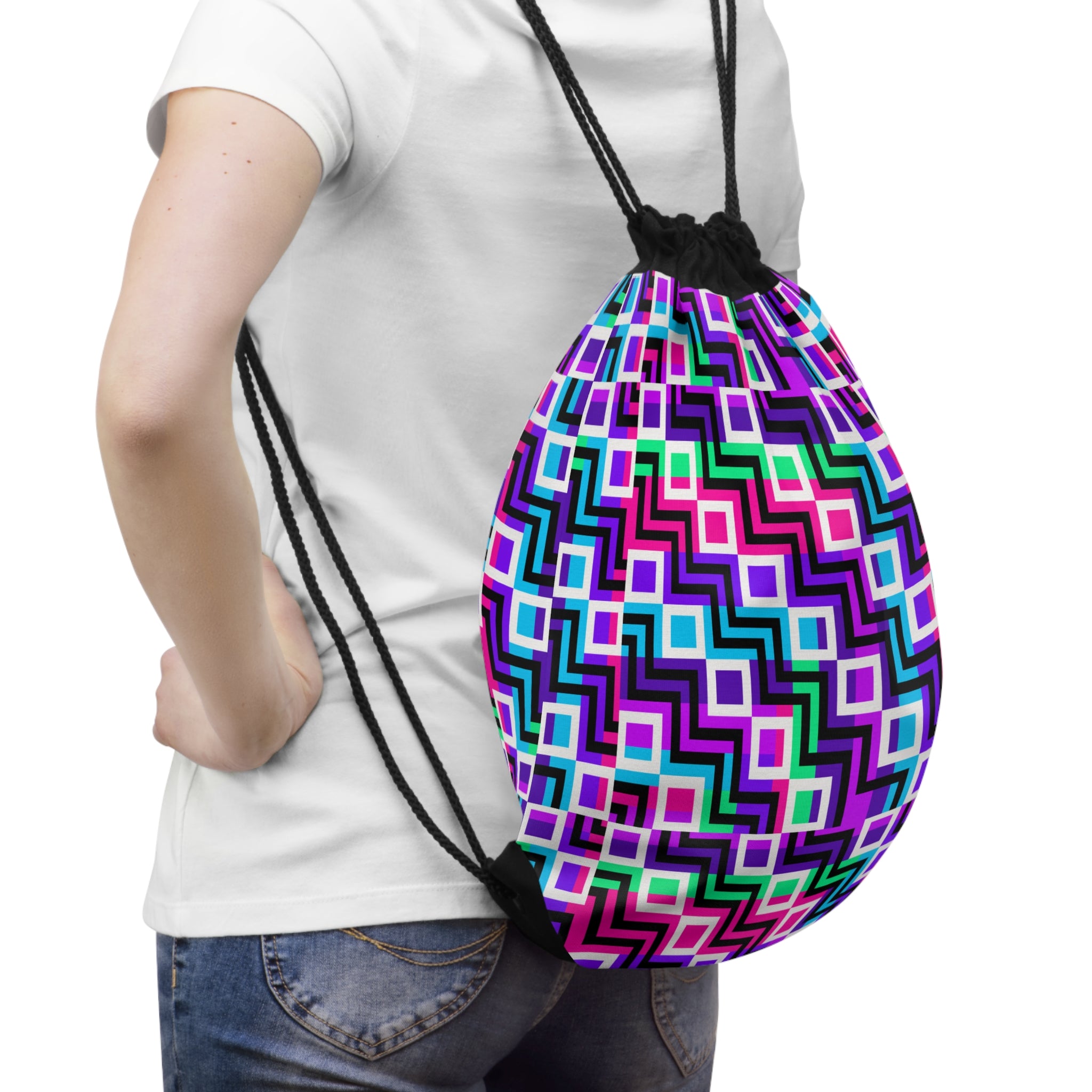 Colorful Abstract Drawstring Bag for Gym, Dance, Beach, Travel, and School
