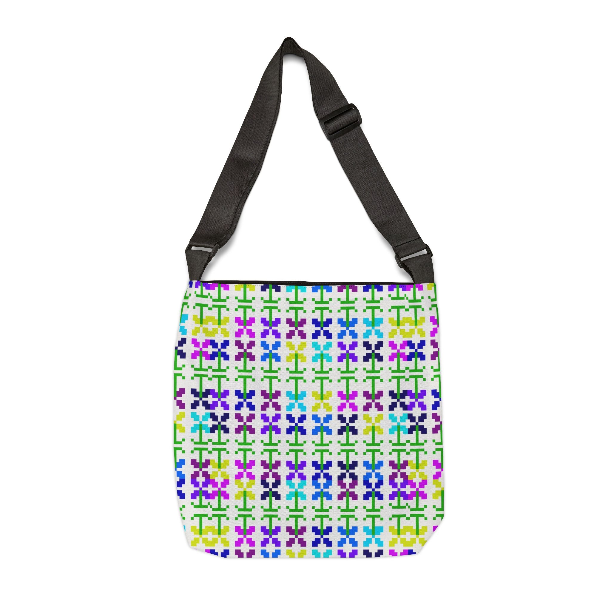 Colorful Adjustable Tote Bag, Floral Pattern Everyday Bags, Reusable Shopping Tote, Eco-friendly Gift, Stylish Accessory