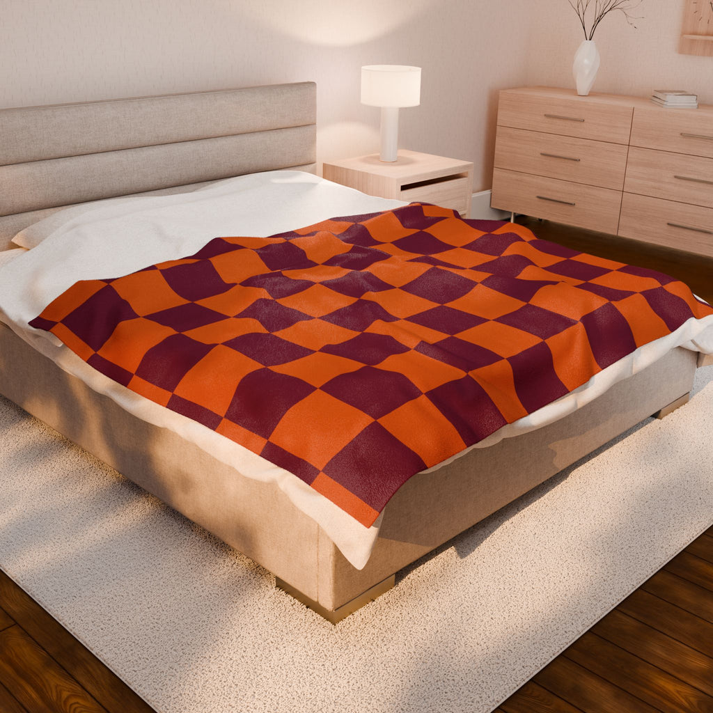 Cozy Velveteen Plush Blanket Featuring Checkerboard Design, Soft Throw, Gift for Home, Fall Decor, Cozy Nights, Special Occasions