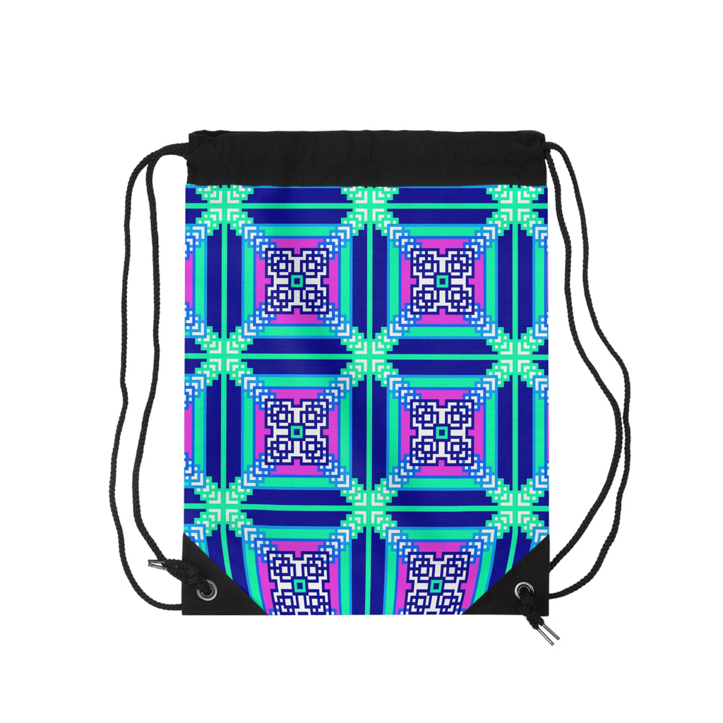 Vibrant Geometric Drawstring Bag, Sports Bag, Gym Sack, Gift for Her, Summer Outing, Travel Accessory, Festival Must-Have