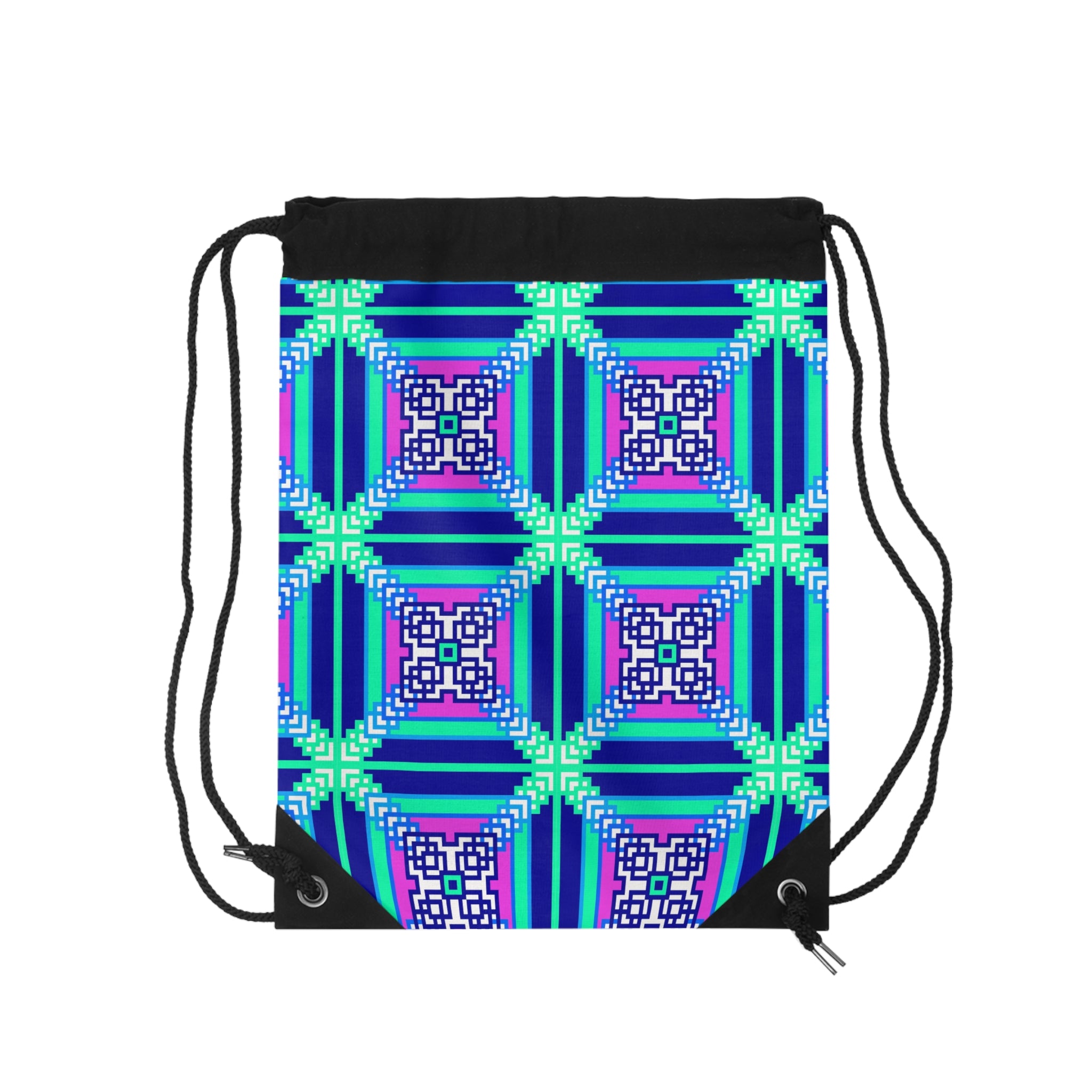 Vibrant Geometric Drawstring Bag, Sports Bag, Gym Sack, Gift for Her, Summer Outing, Travel Accessory, Festival Must-Have