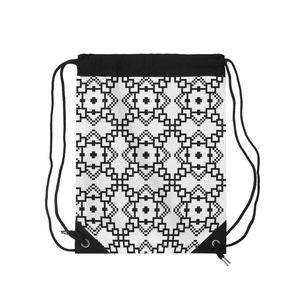 Stylish Geometric Drawstring Bag for Everyday Use, Gym, Travel, School, Gifts, Minimalist Design, Black and White Pattern