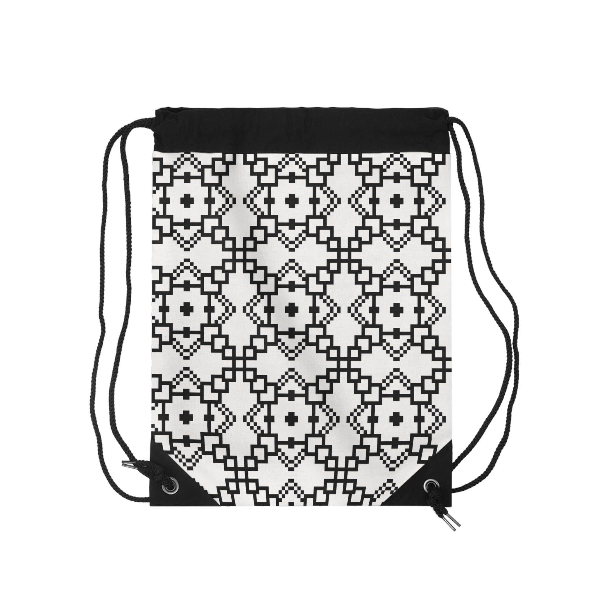 Stylish Geometric Drawstring Bag for Everyday Use, Gym, Travel, School, Gifts, Minimalist Design, Black and White Pattern