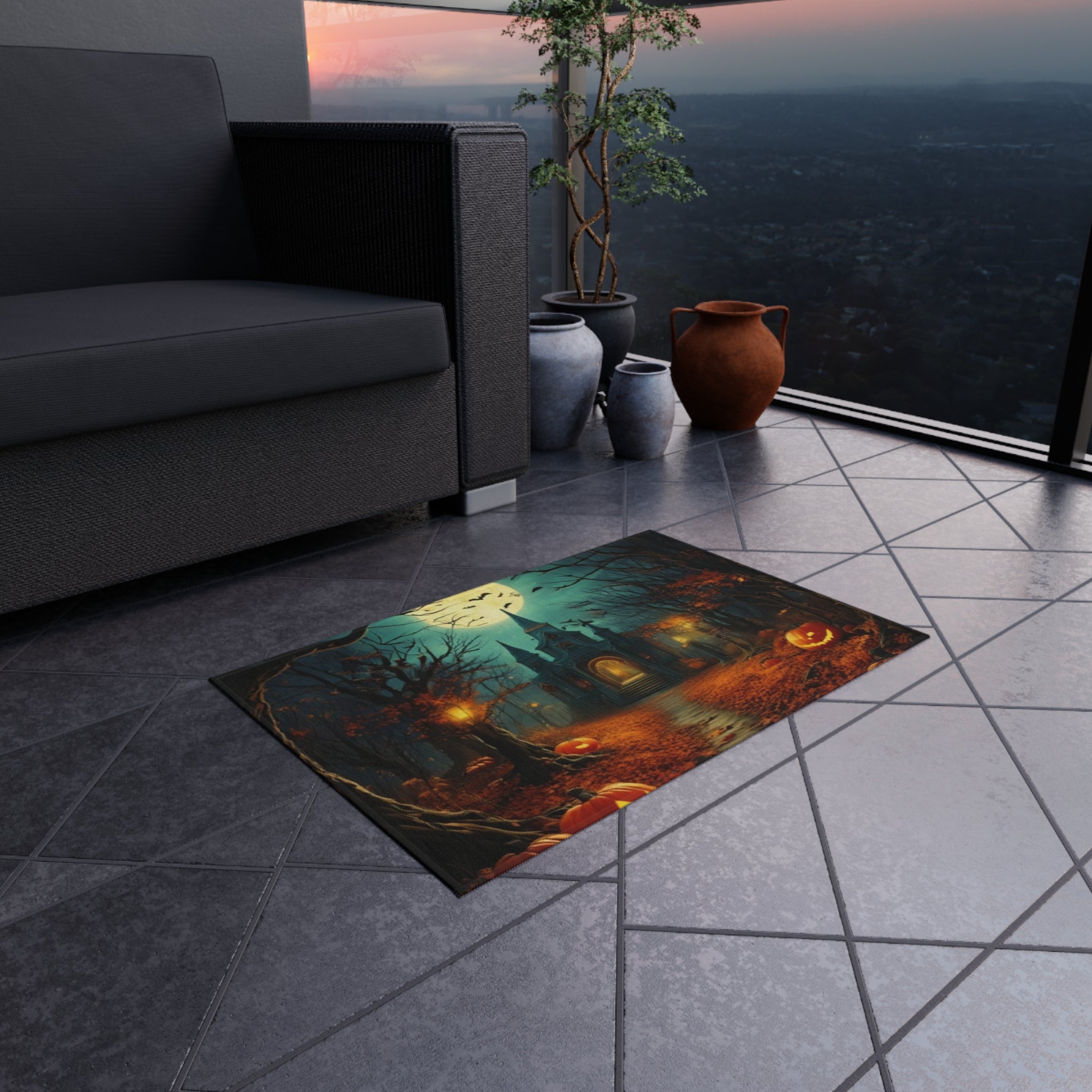 Halloween-Themed Outdoor Rug, Spooky Patio Decor, Fall Home Accents, Halloween Decoration, Front Porch Mat