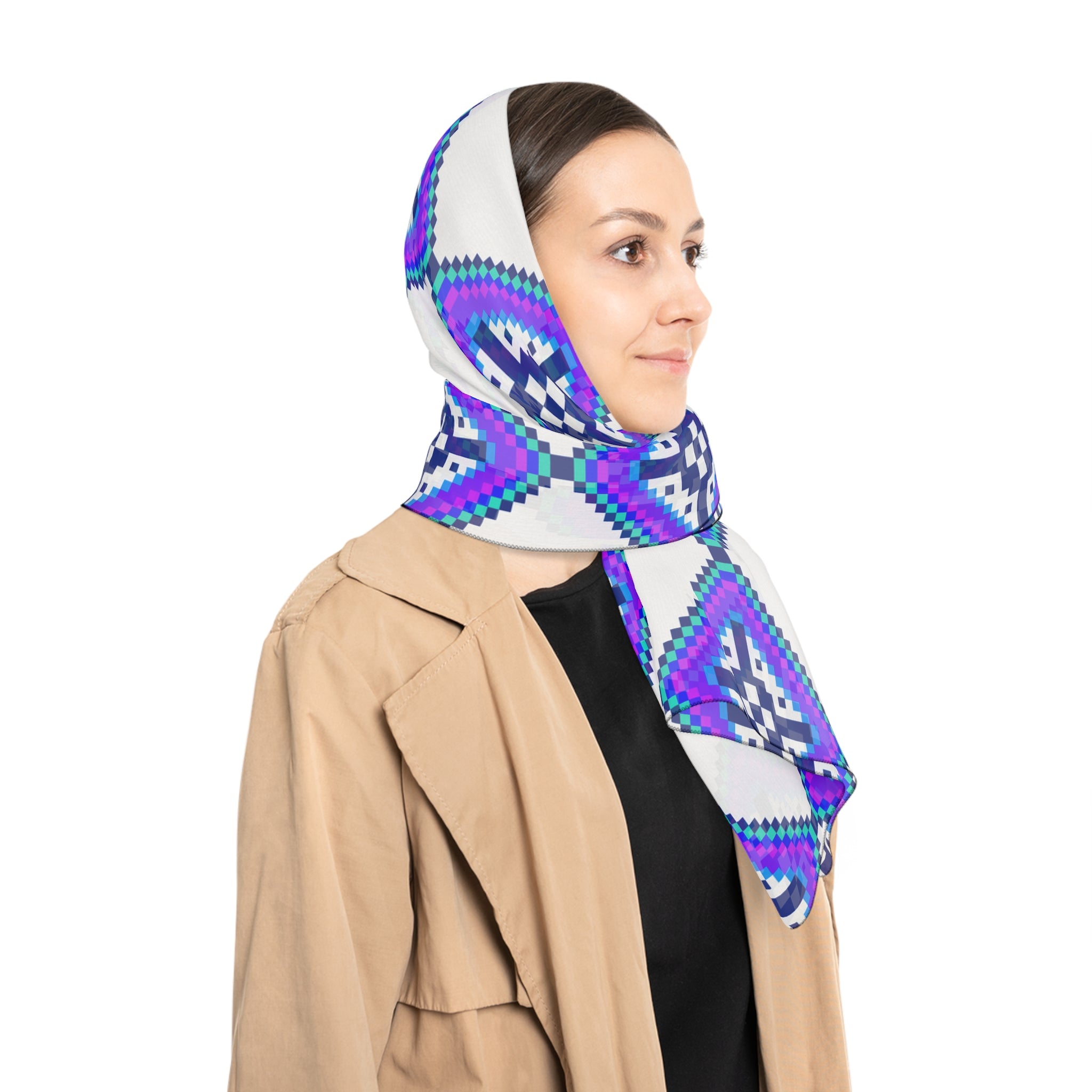 Colorful Geometric Poly Scarf, Lightweight Fashion Accessory, Gift for Her, Trendy Neck Wrap, Summer Style Statement