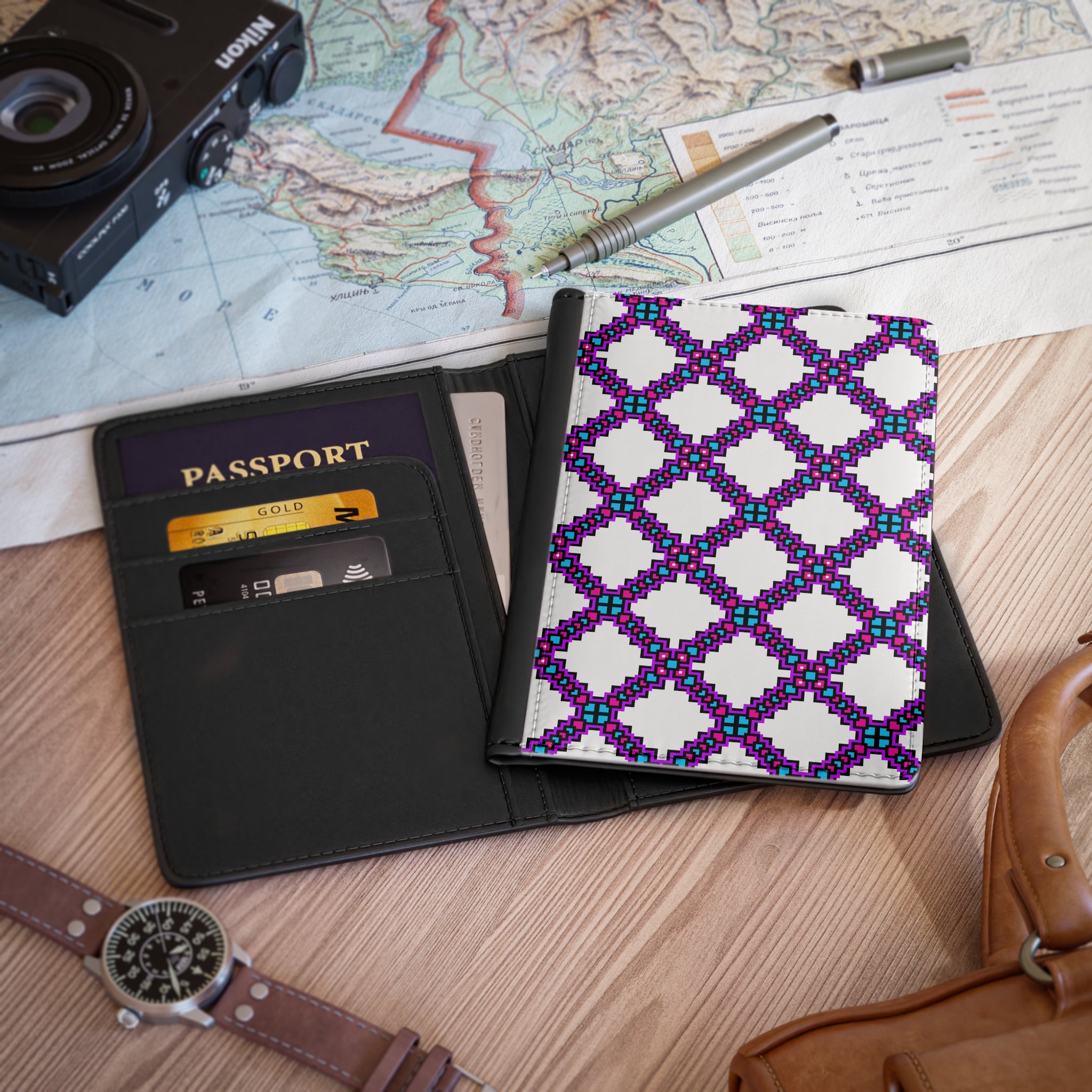 Vibrant Geometric Passport Cover | Travel Accessories, Gifts for Travelers, Modern Travel Wallet, Stylish Luggage Essentials