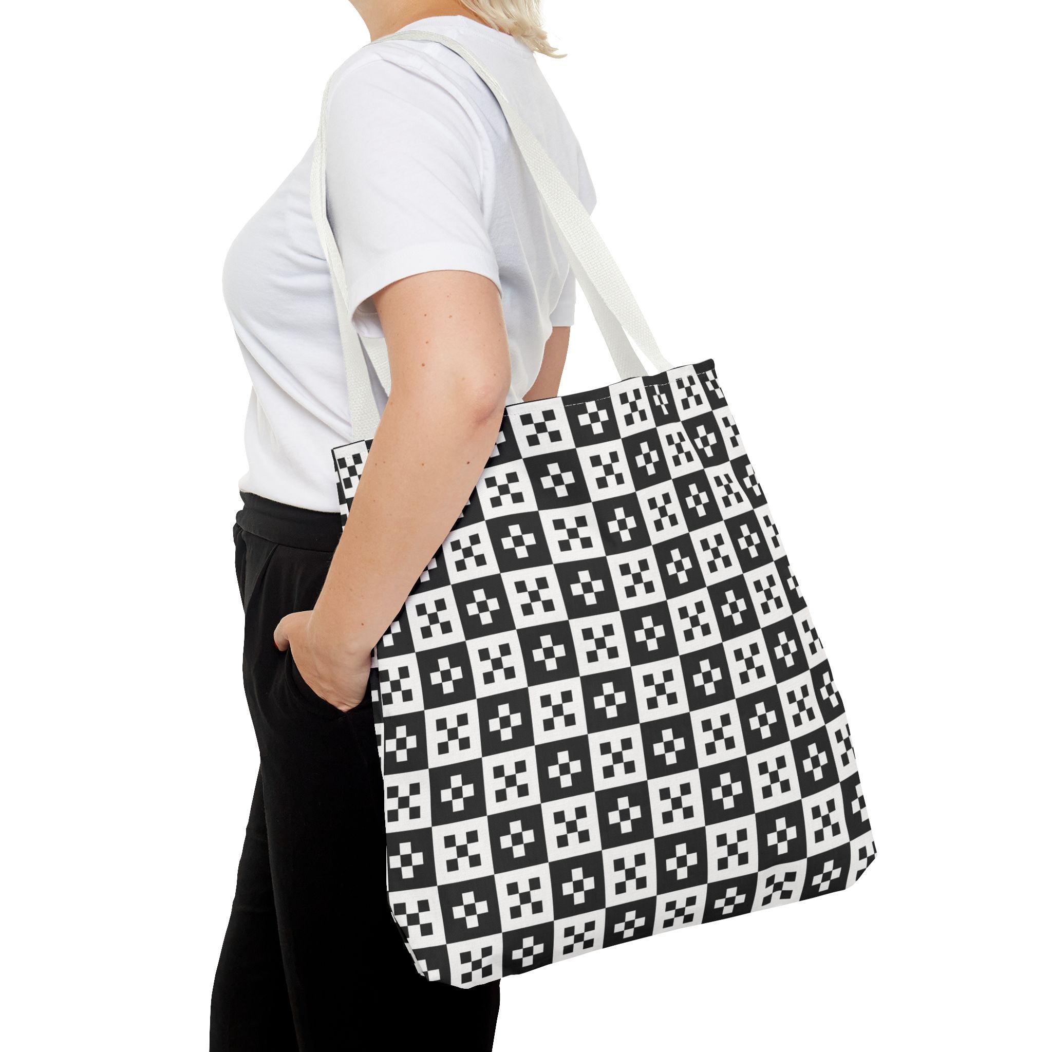 Stylish Checkerboard Tote Bag, Reusable Shopping Tote, Black and White Fashion Bag, Gift for Her, Eco-Friendly Bag, Beach Tote