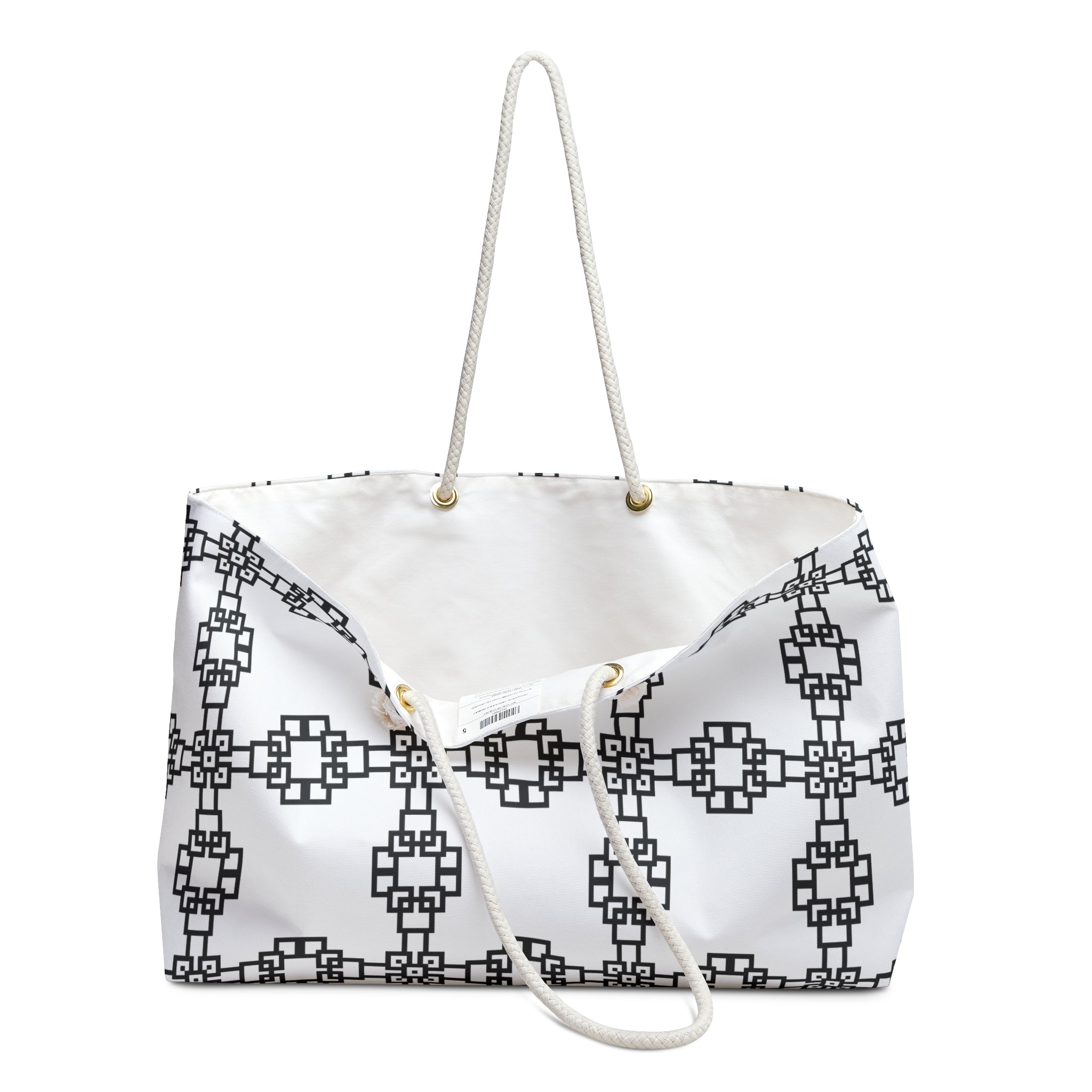 Chic Patterned Weekender Bag | Travel Tote, Stylish Beach Bag, Weekend Getaway Essential, Floral Print Handbag, Black and White Trendy Bag