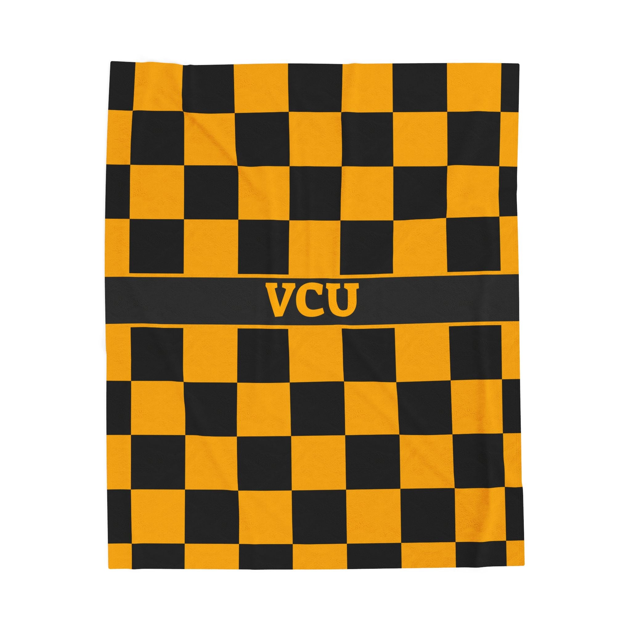 VCU Checkerboard Velveteen Plush Blanket, Cozy Sport Throw, Game Day Blanket, Graduation Gift, Unique Home Decor