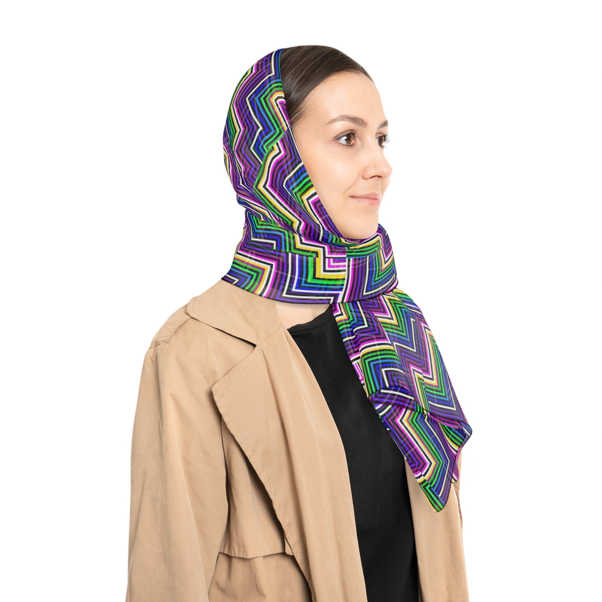 Trendy Zigzag Poly Scarf, Chic Fashion Accessory, Lightweight Wrap, Fall Winter Layering, Unique Gift for Her