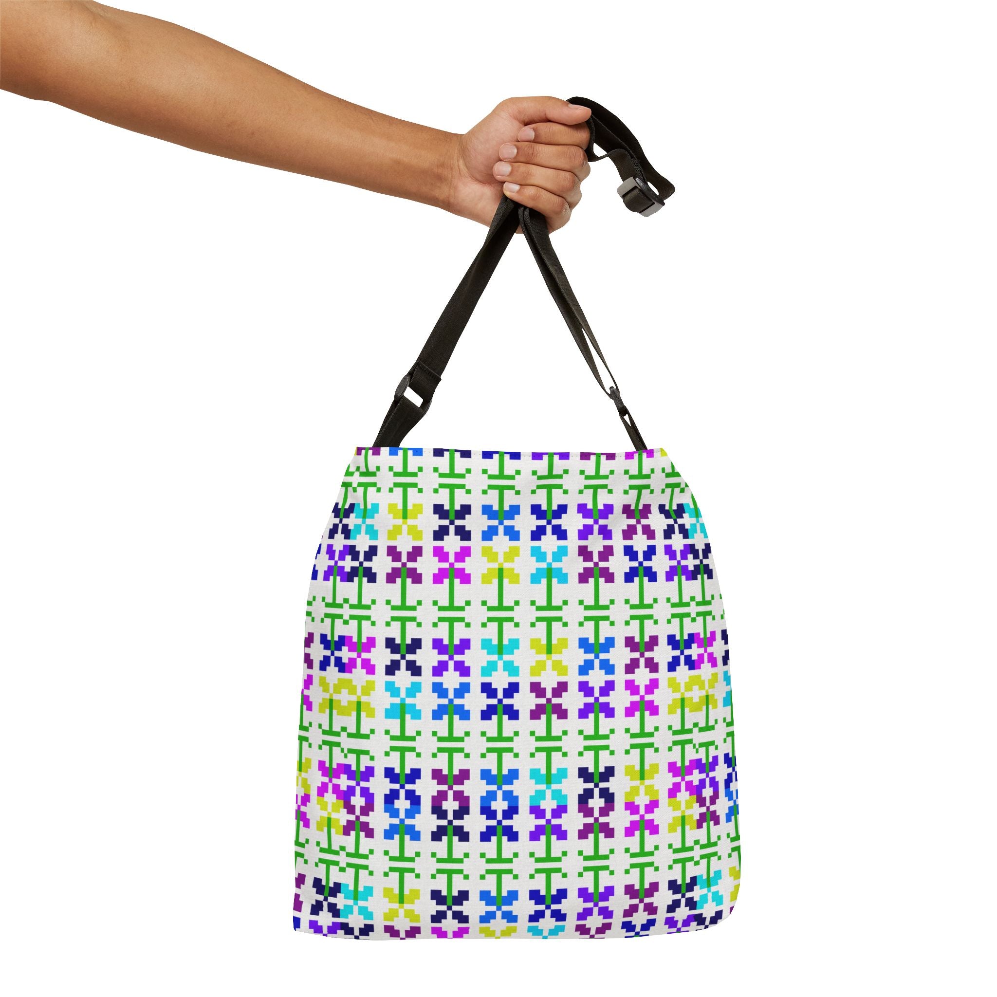 Colorful Adjustable Tote Bag, Floral Pattern Everyday Bags, Reusable Shopping Tote, Eco-friendly Gift, Stylish Accessory