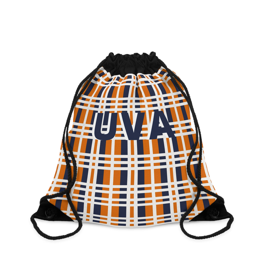 University Spirit Drawstring Bag - UVA Plaid Design for Students, Gym, Travel, Sports Events, Gifts