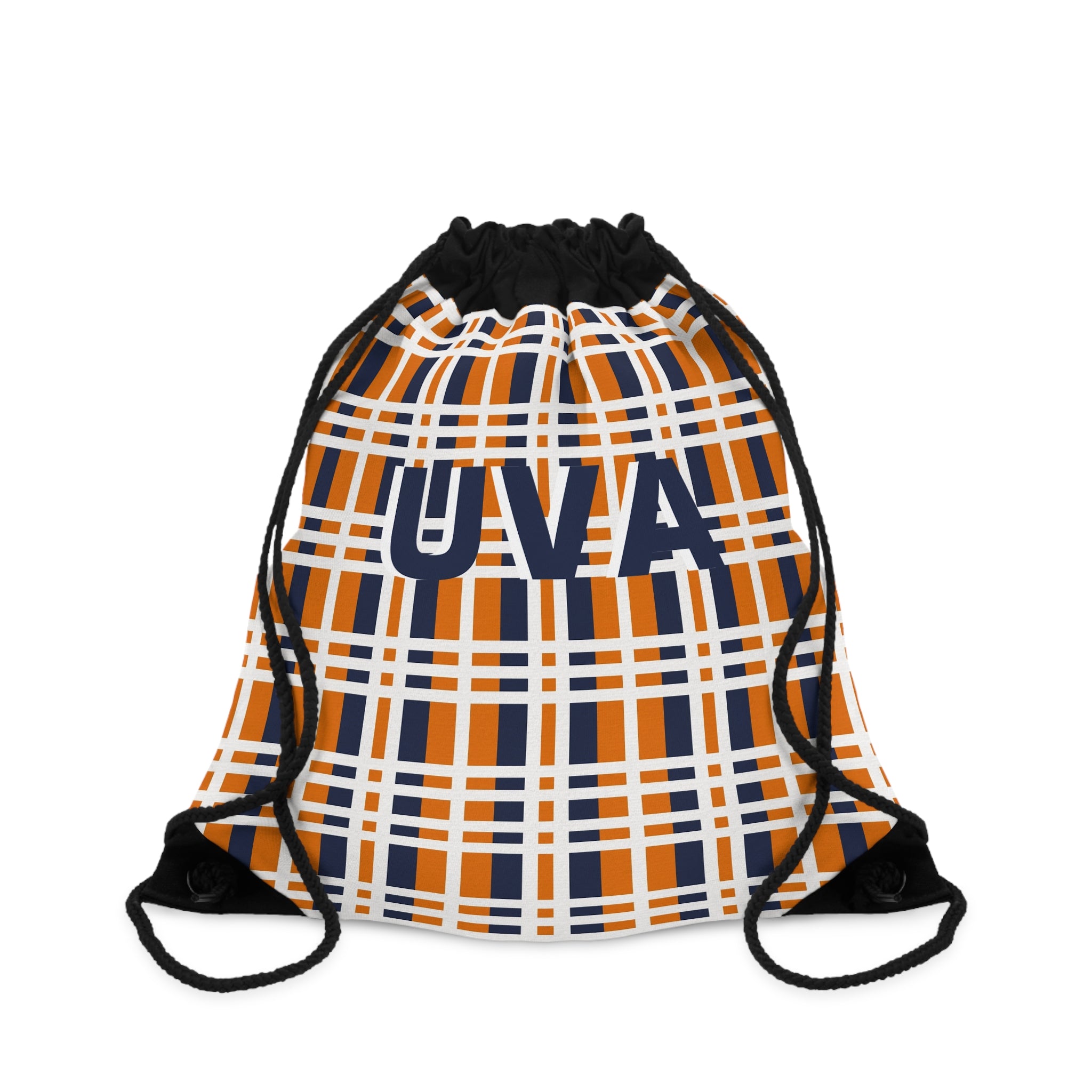 University Spirit Drawstring Bag - UVA Plaid Design for Students, Gym, Travel, Sports Events, Gifts