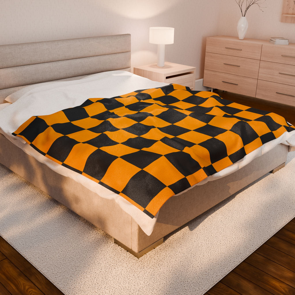 VCU Checkerboard Velveteen Plush Blanket, Cozy Sport Throw, Game Day Blanket, Graduation Gift, Unique Home Decor