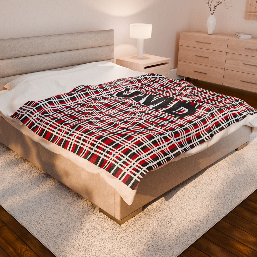 Cozy Personalized Velveteen Plush Blanket, Warm Throw, Soft Home Décor, Perfect Gift for Holidays, UMD Plaid Design