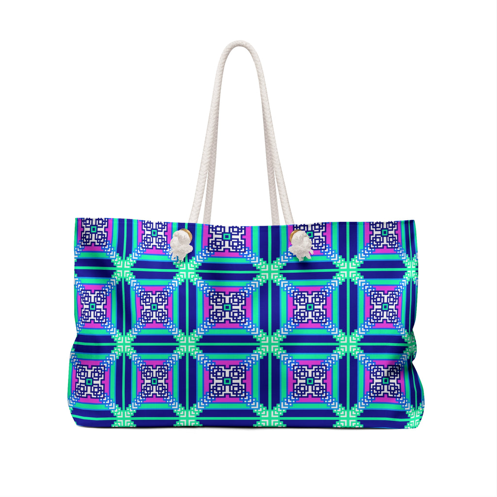 Vibrant Geometric Weekender Bag, Stylish Travel Tote, Beach Bag, Overnight Bag, Patterned Luggage, Gift for Travelers