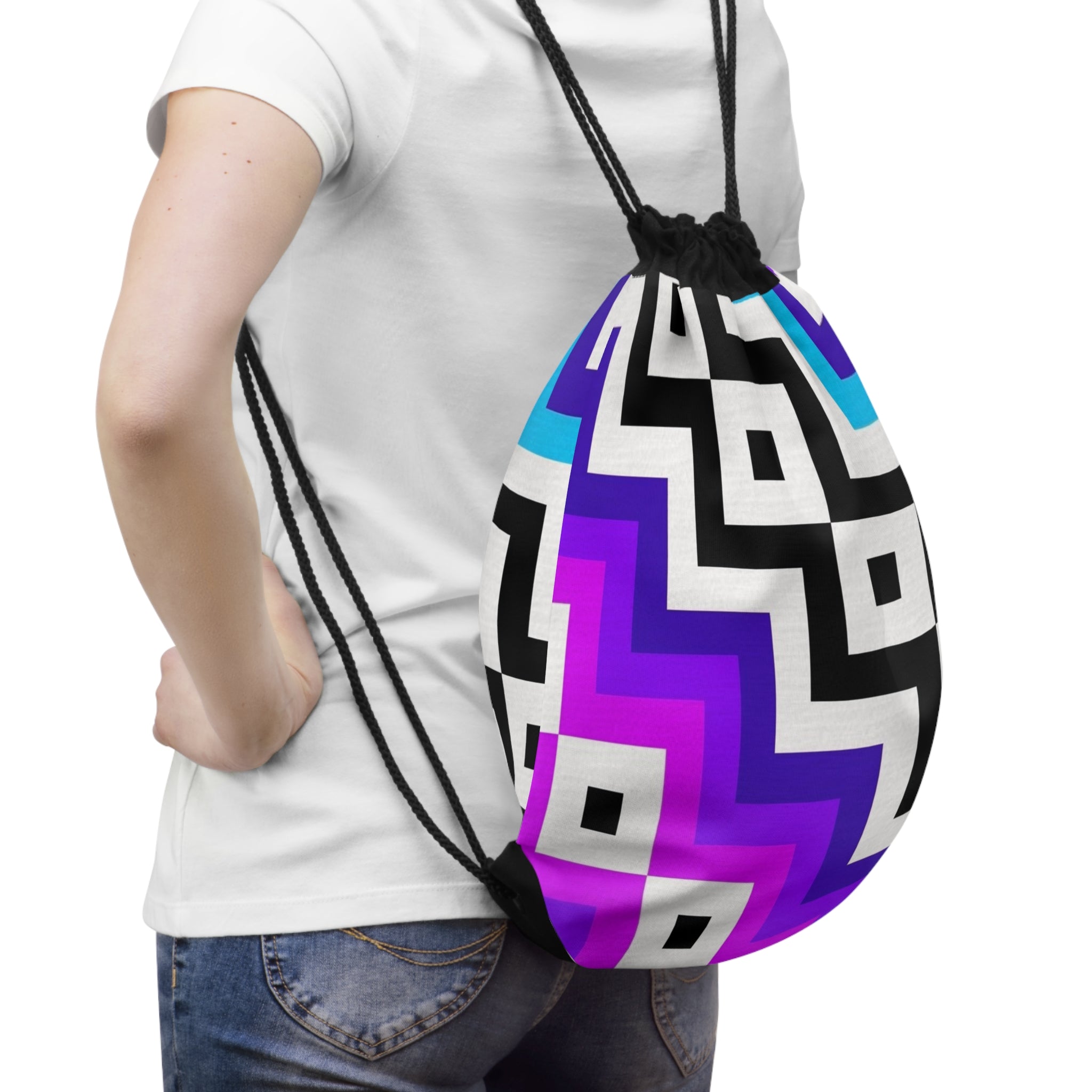 Colorful Geometric Pattern Drawstring Bag | Stylish Gym Bag, Backpack, Beach Bag, Trendy Tote, Travel Accessory
