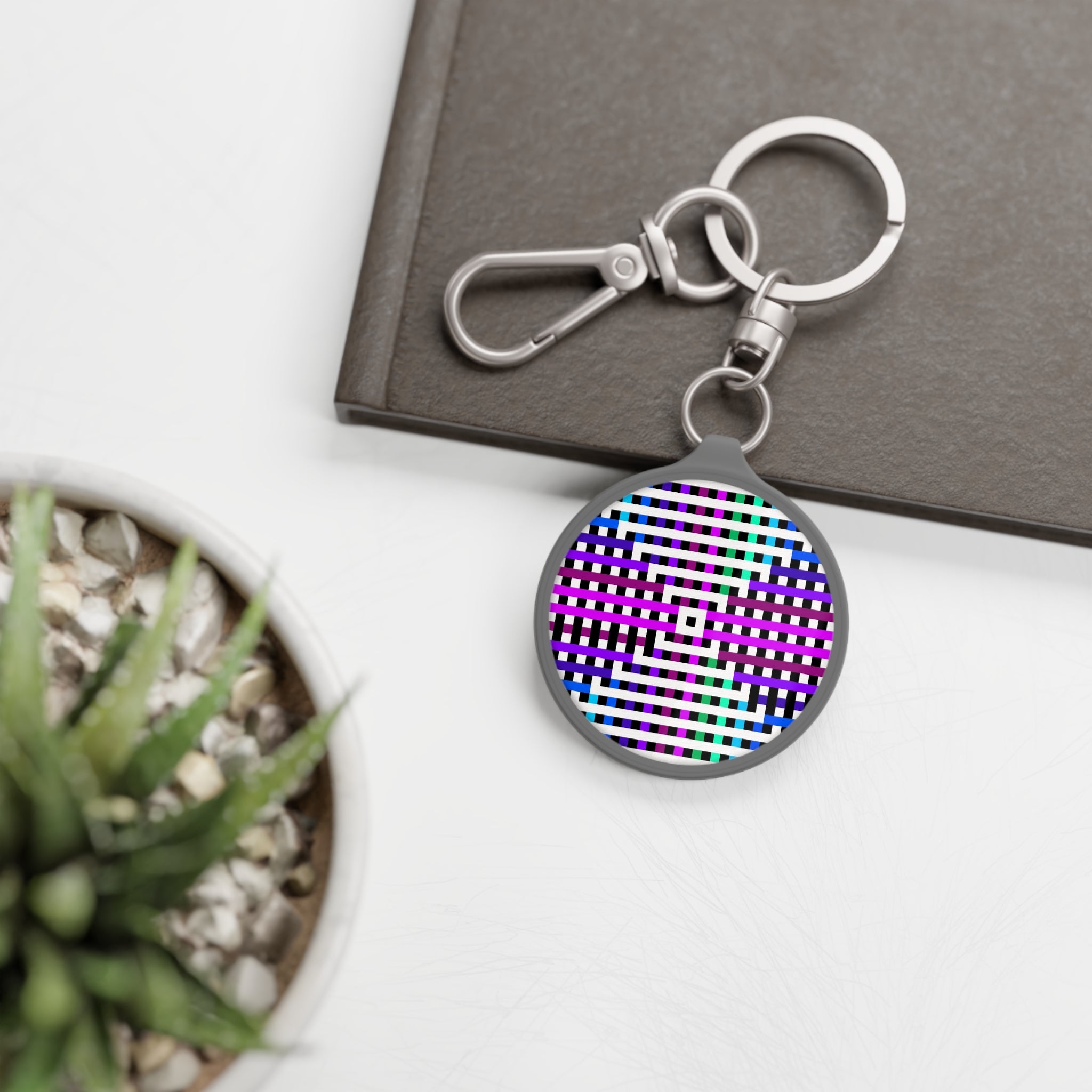 Colorful Geometric Keyring Tag, Unique Keychain Gift, Personalized Key Holder, Vibrant Accessory, Trendy Bag Charm