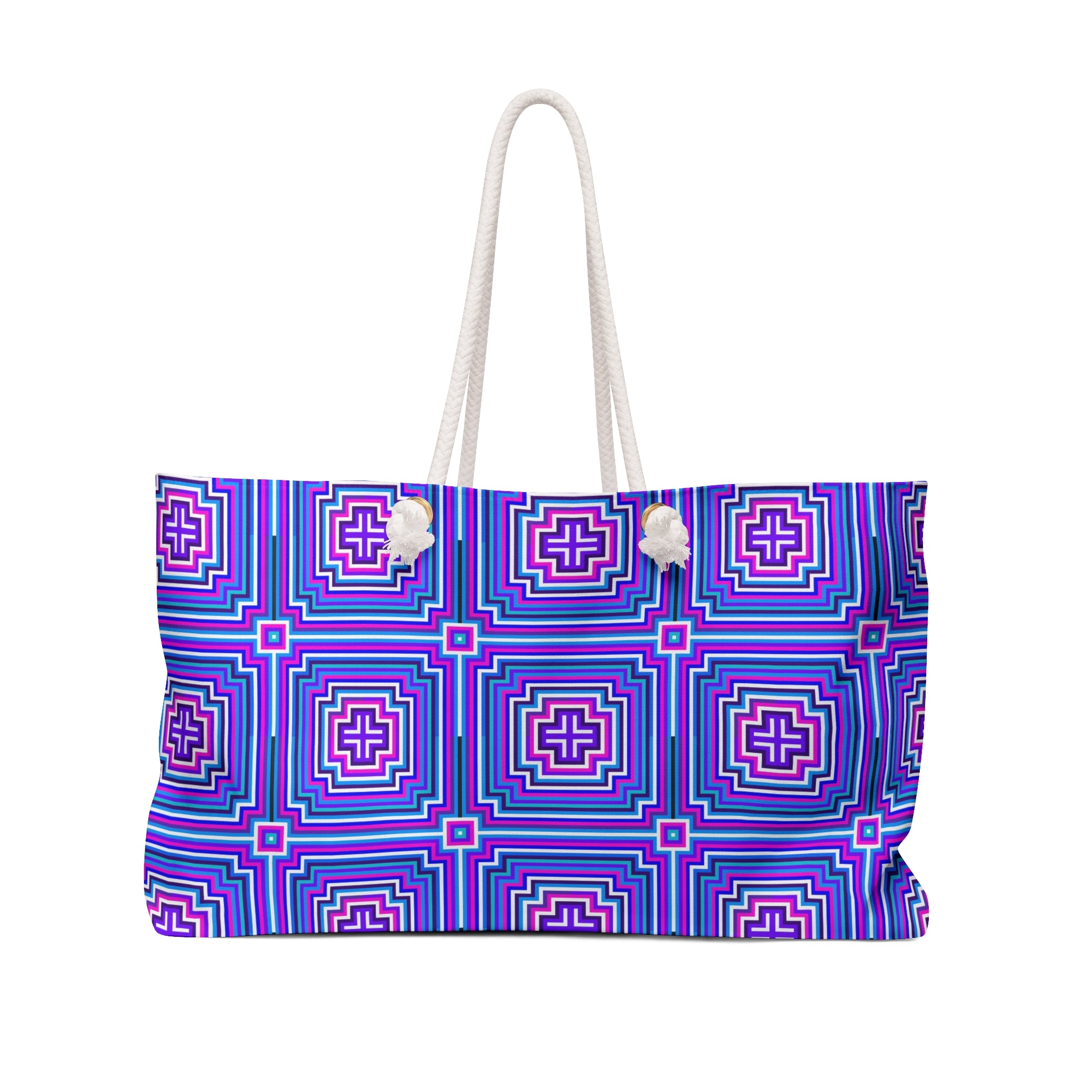 Vibrant Geometric Pattern Weekender Bag, Travel Bag, Beach Tote, Gym Bag, Stylish Carryall, Weekend Escape