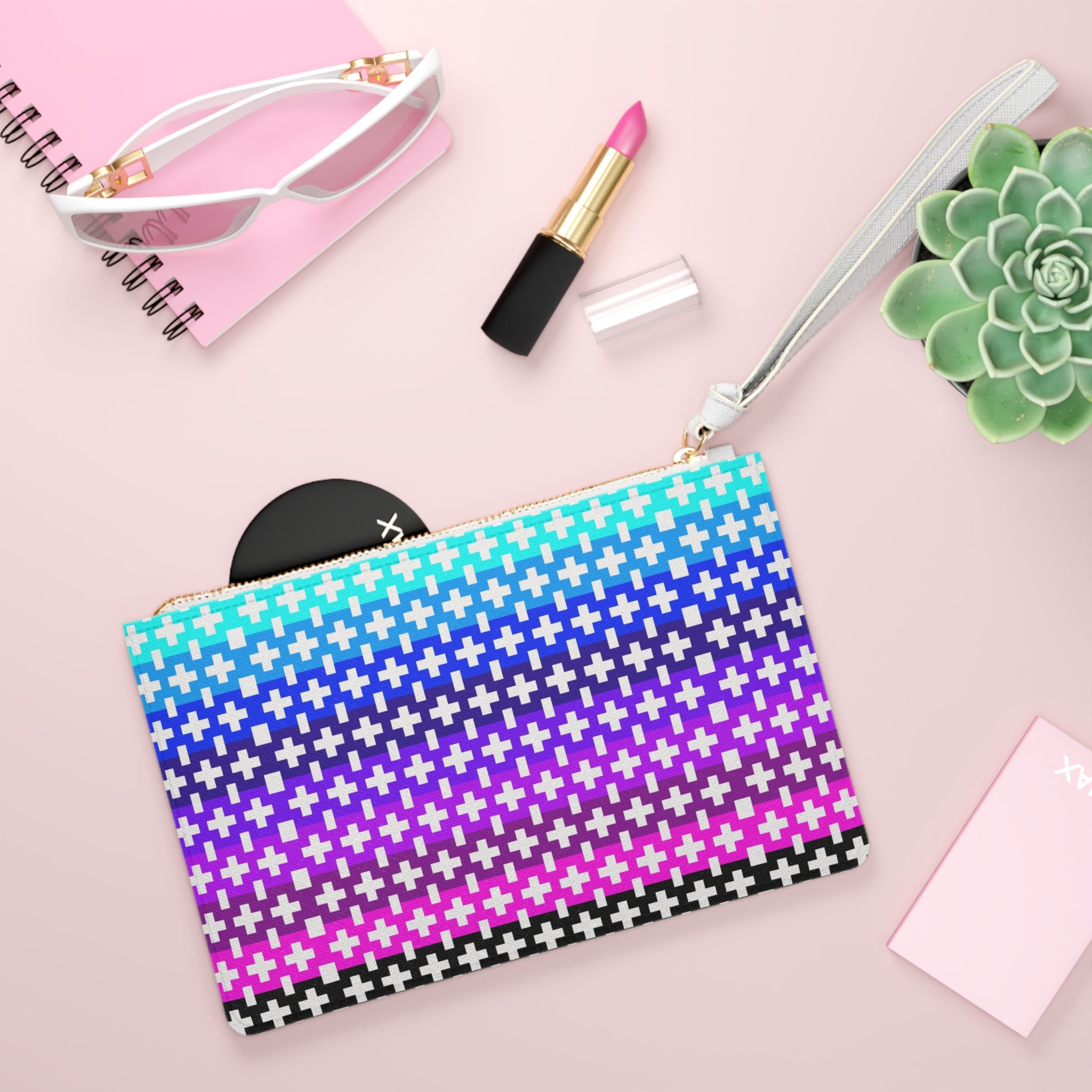 Vibrant Geometric Clutch Bag | Colorful Wristlet for Festivals, Parties, Travel, or Everyday Use | Trendy Makeup Pouch