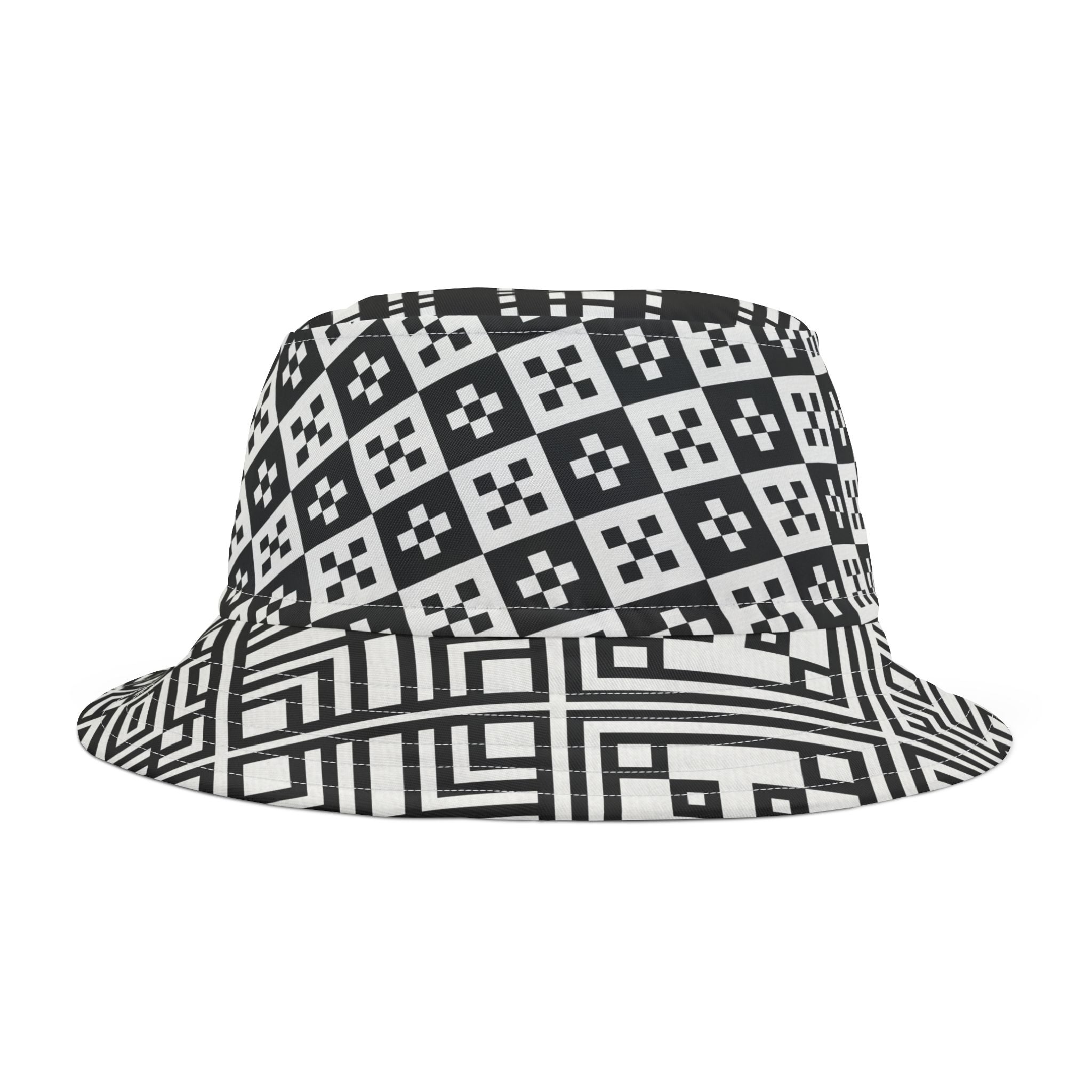 Stylish Black and White Bucket Hat, Trendy Sun Hat, Summer Accessory, Festival Hat, Unisex Beach Hat, Graphic Pattern Hat