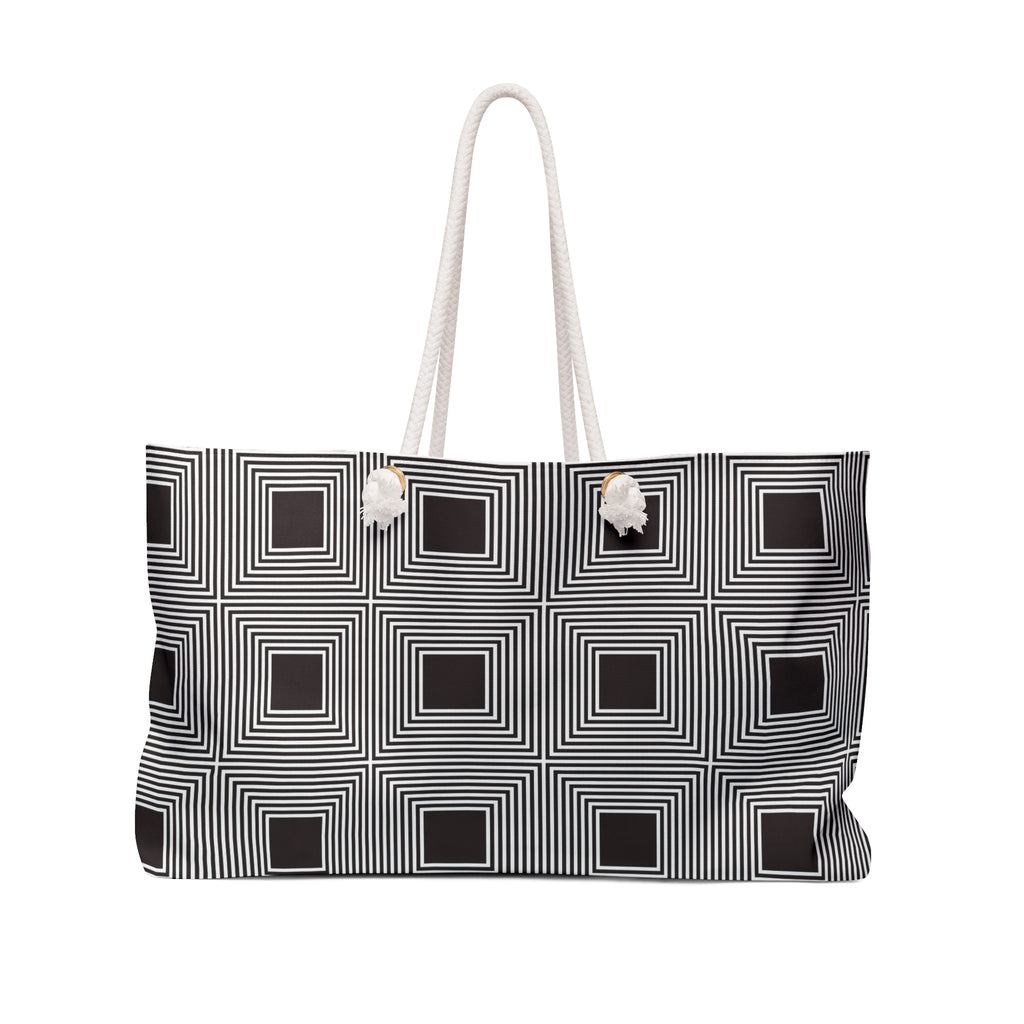 Chic Geometric Weekender Bag, Travel Tote, Black and White Pattern, Stylish Overnight Bag, Beach Accessory, Gift for Her