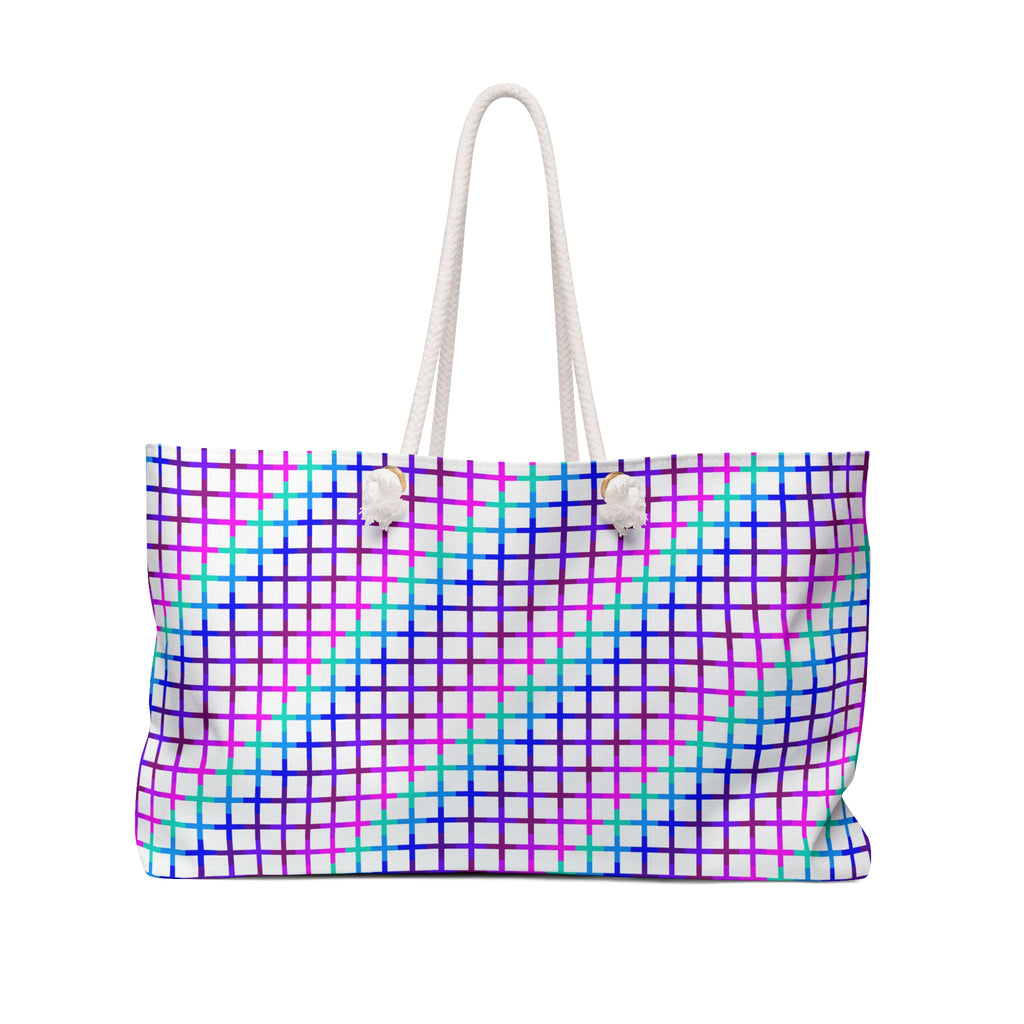 Colorful Grid Weekender Bag, Stylish Tote for Travel, Beach, Gym, Weekend Getaways, Eco-Friendly Storage, Trendy Gift Idea