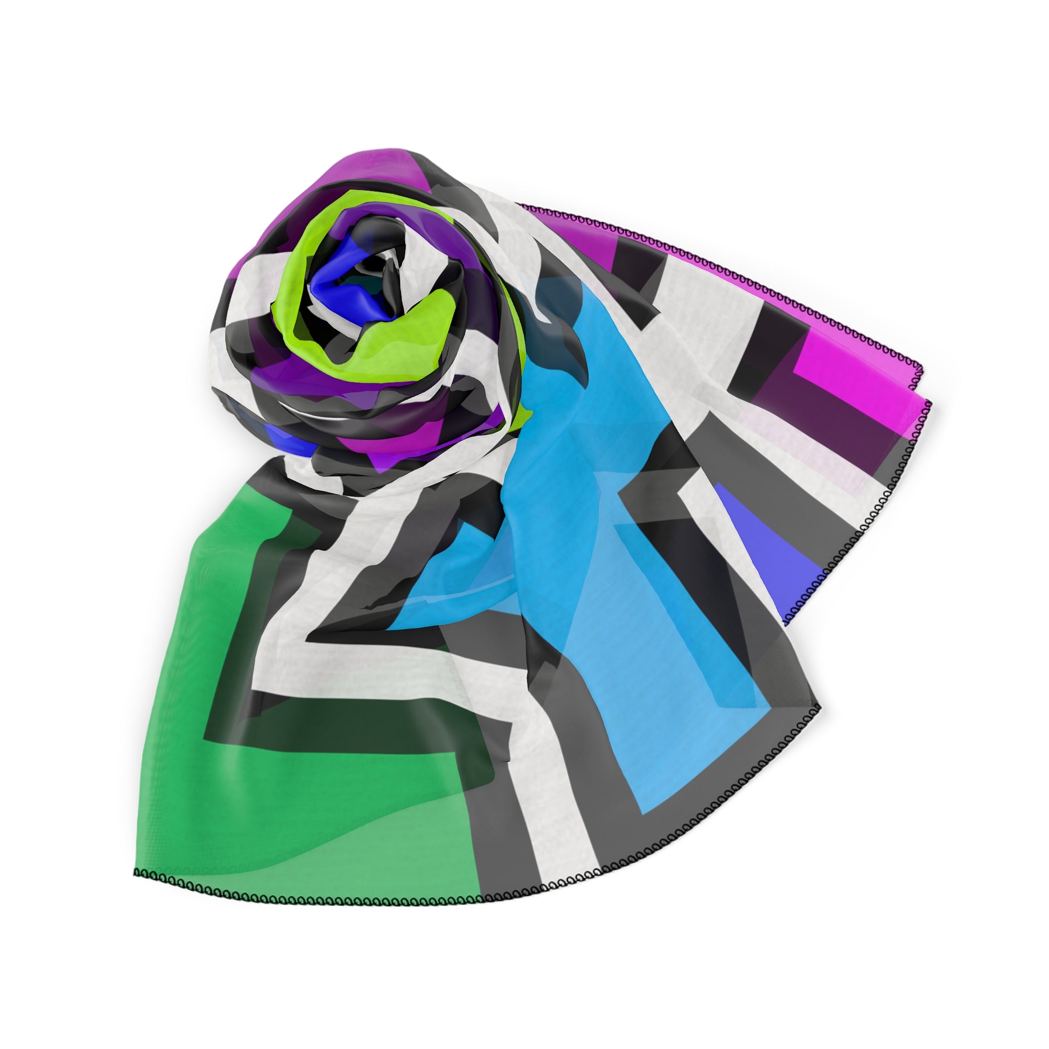 Colorful Geometric Poly Scarf | Trendy Fashion Accessory | Unique Gift for Her | Vibrant Style for Any Occasion | Versatile Wearable Art