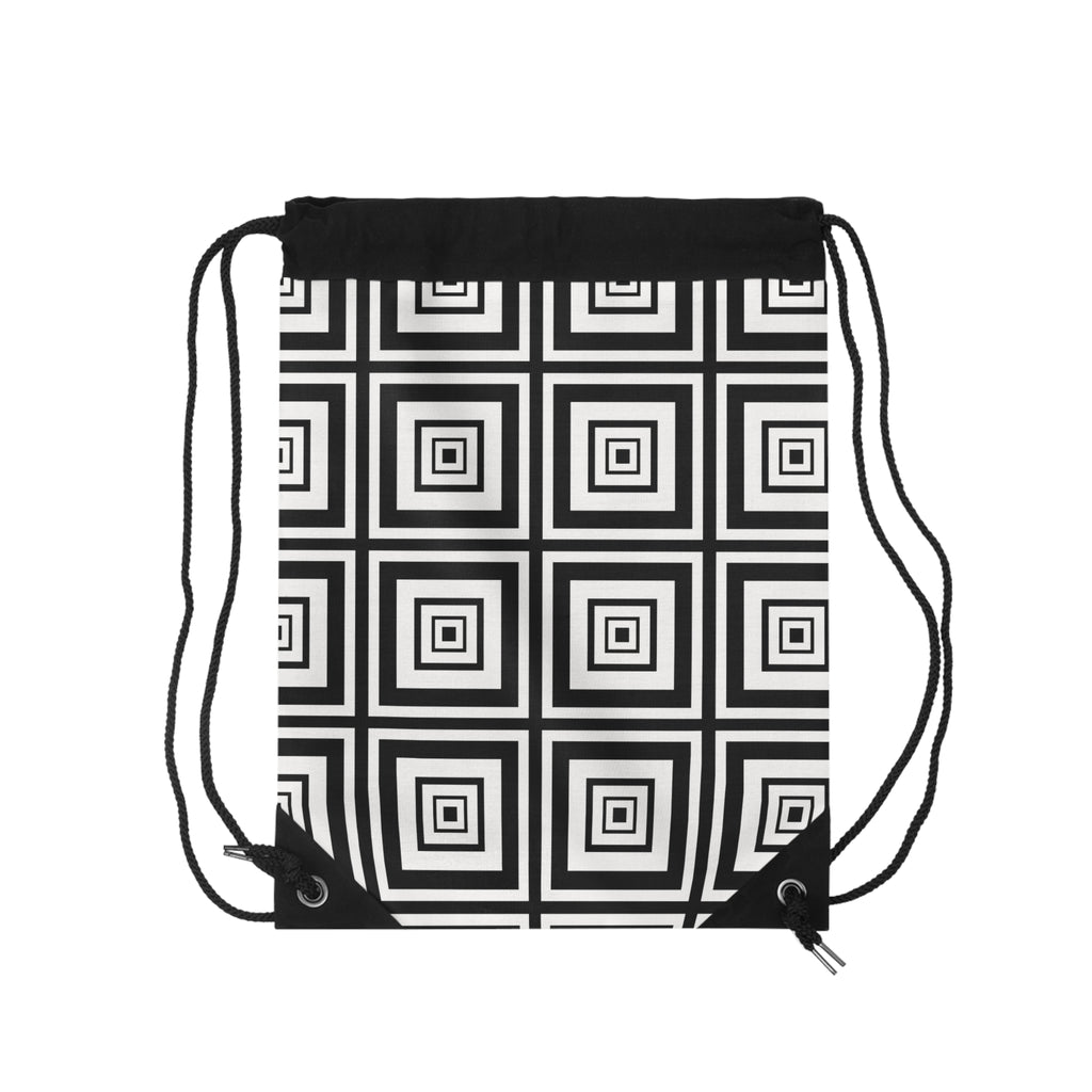 Geometric Pattern Drawstring Bag, Stylish Gym Sack, Black and White Sport Bag, Minimalist Backpack, Perfect for School and Travel