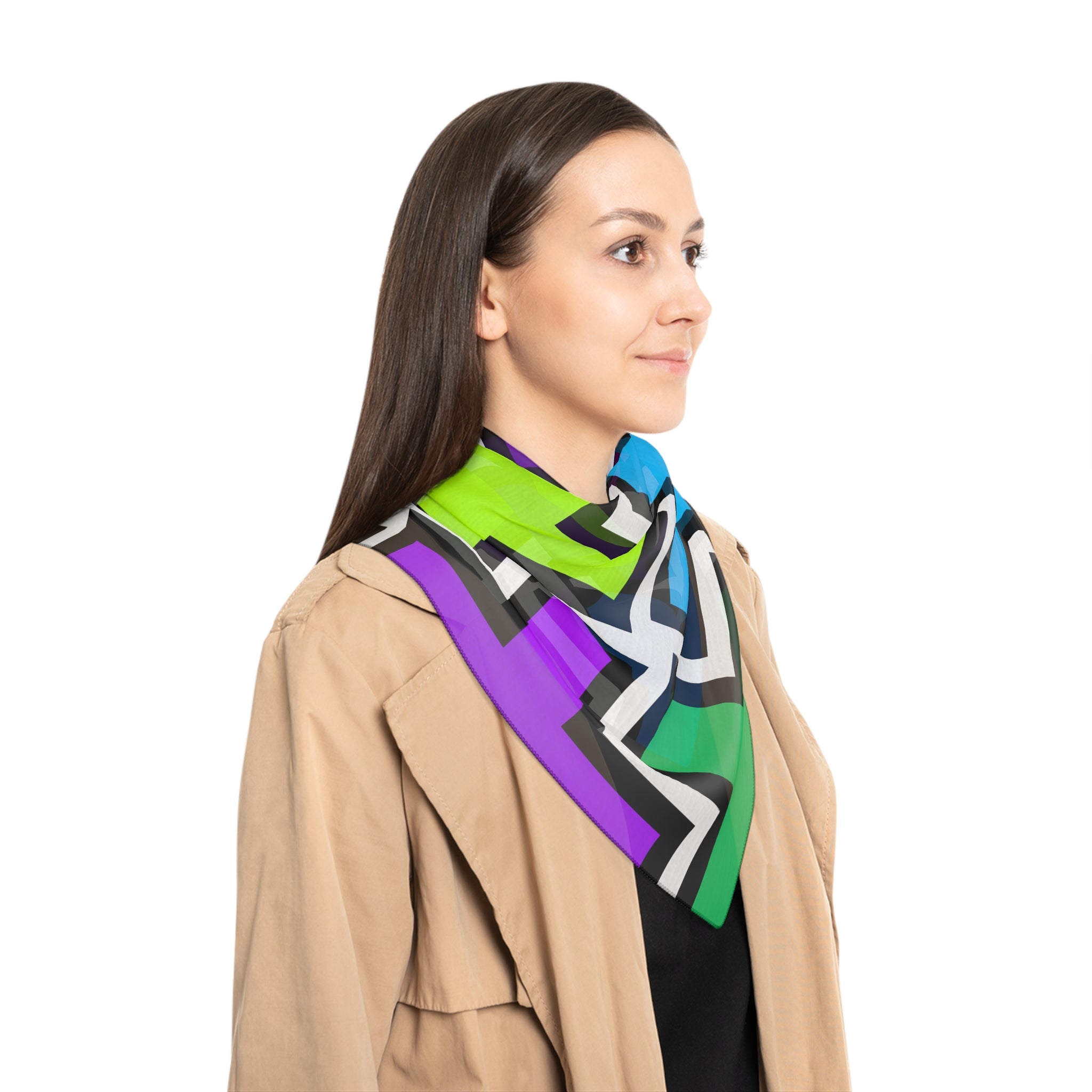 Colorful Geometric Poly Scarf | Trendy Fashion Accessory | Unique Gift for Her | Vibrant Style for Any Occasion | Versatile Wearable Art